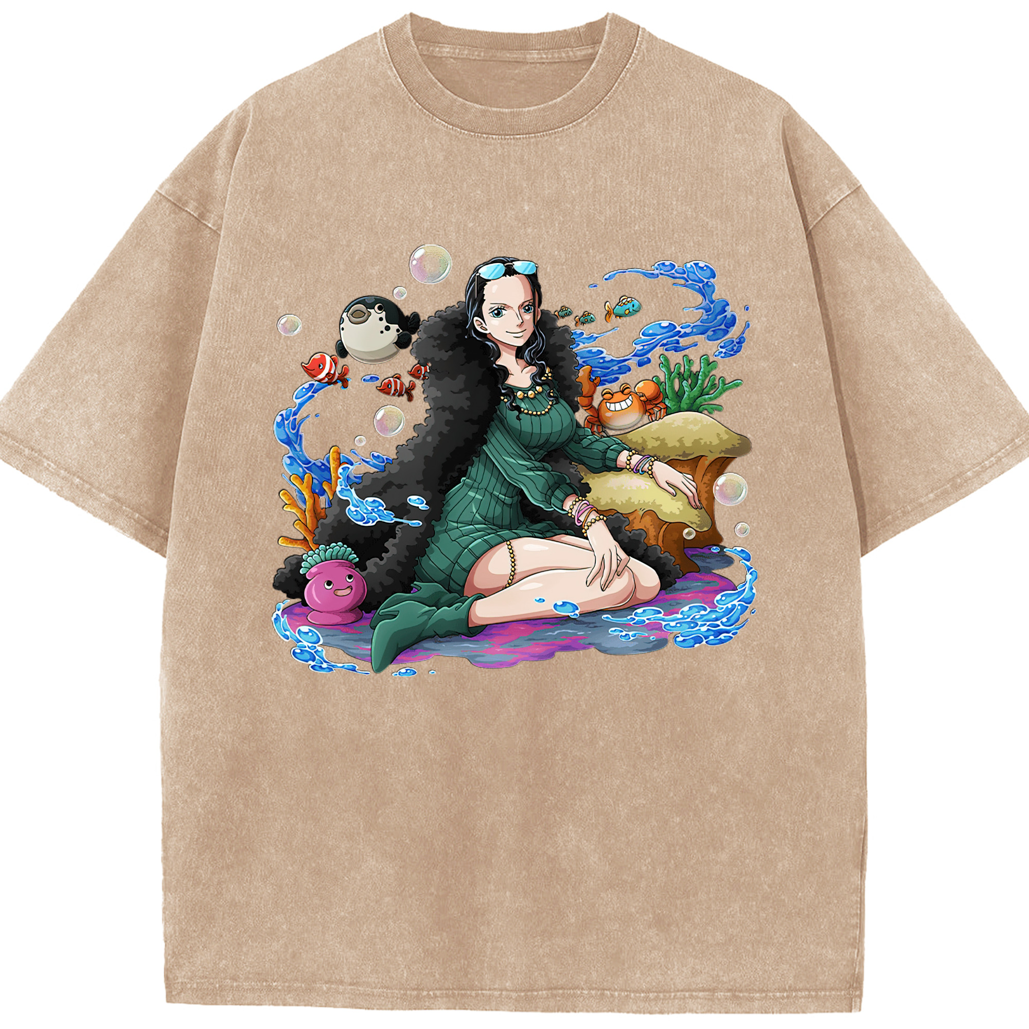ワンピース ニコ・ロビン ONE PIECE Nico Robin 綿100% ヴィンテージ風 半袖Tシャツ（フロントプリント）