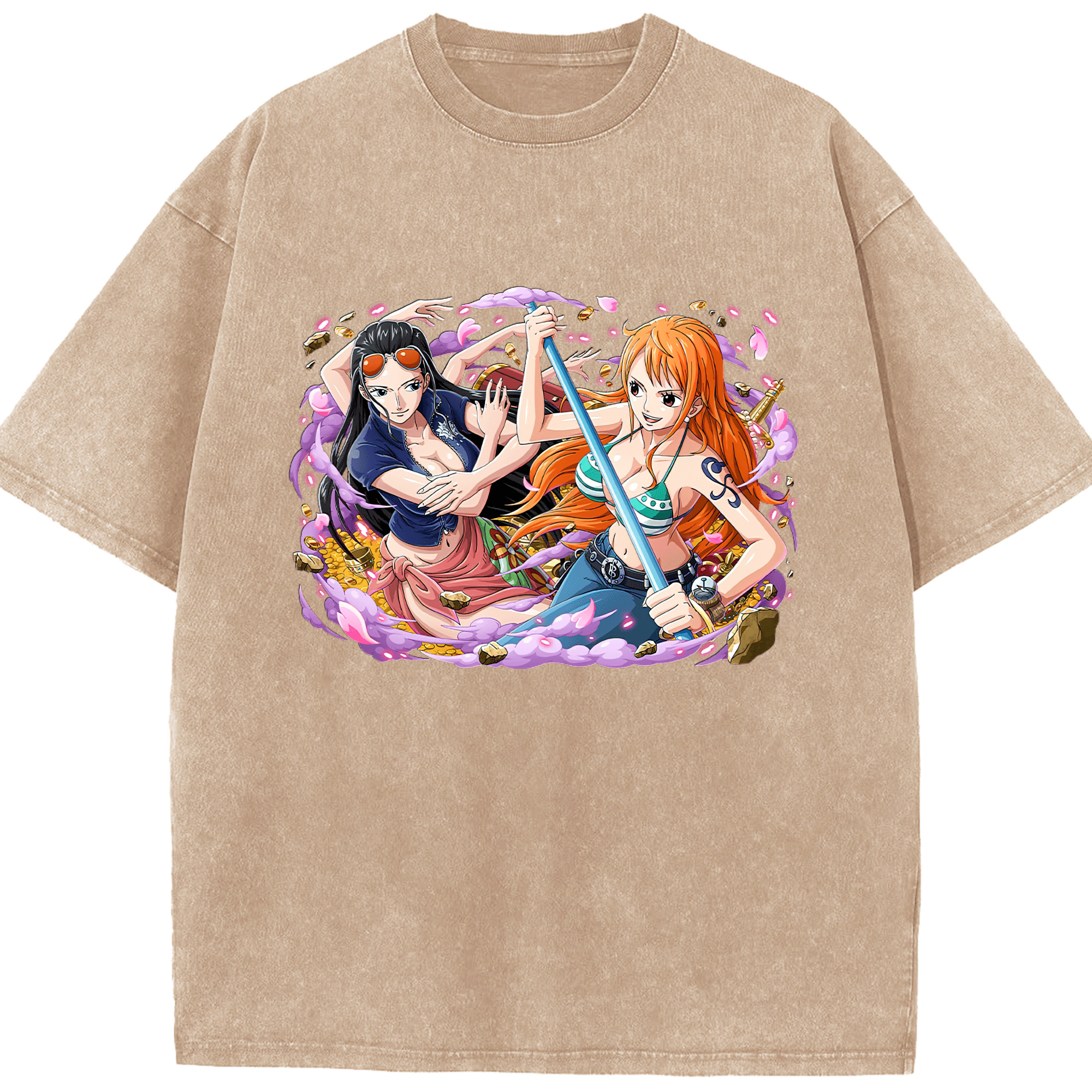ワンピース ニコ・ロビン ONE PIECE Nico Robin 綿100% ヴィンテージ風 半袖Tシャツ（フロントプリント）