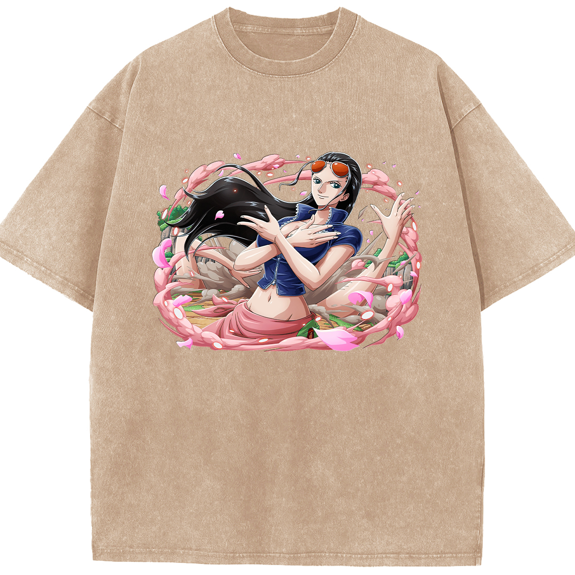 ワンピース ニコ・ロビン ONE PIECE Nico Robin 綿100% ヴィンテージ風 半袖Tシャツ（フロントプリント）