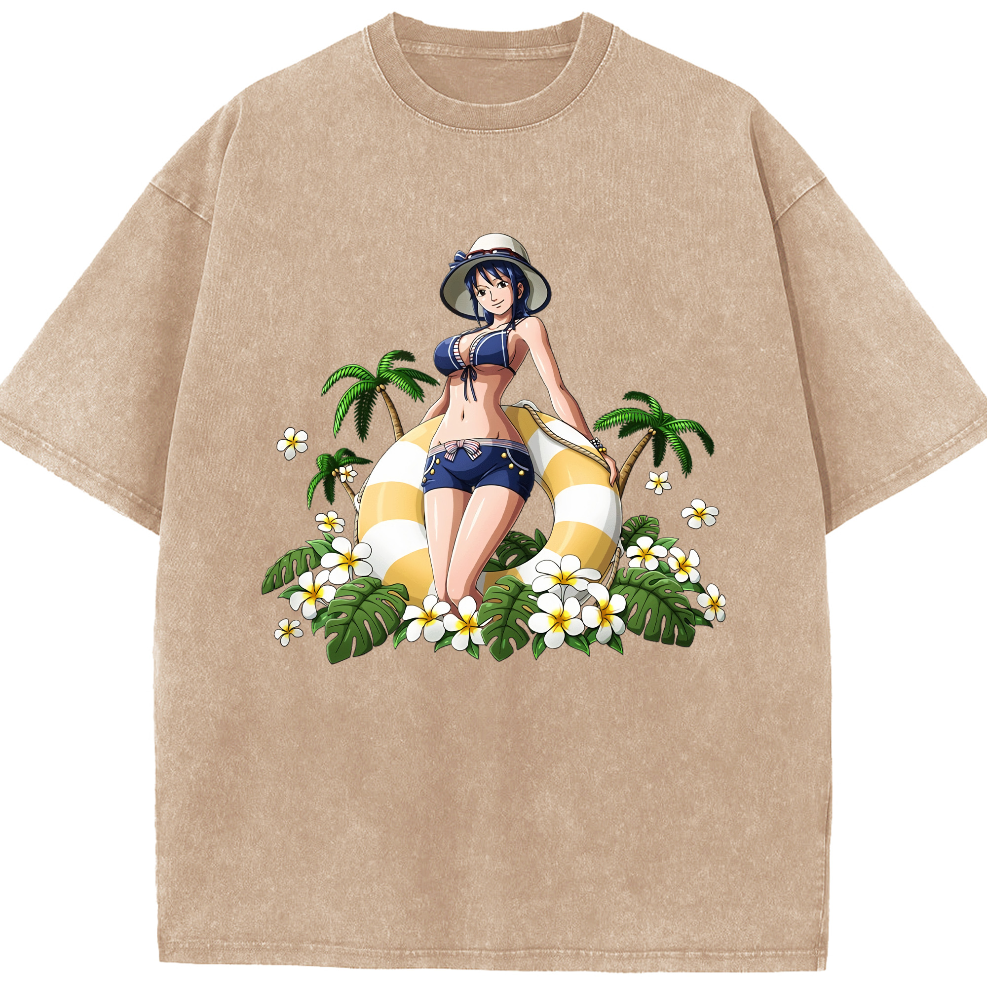 ワンピース ニコ・ロビン ONE PIECE Nico Robin 綿100% ヴィンテージ風 半袖Tシャツ（フロントプリント）