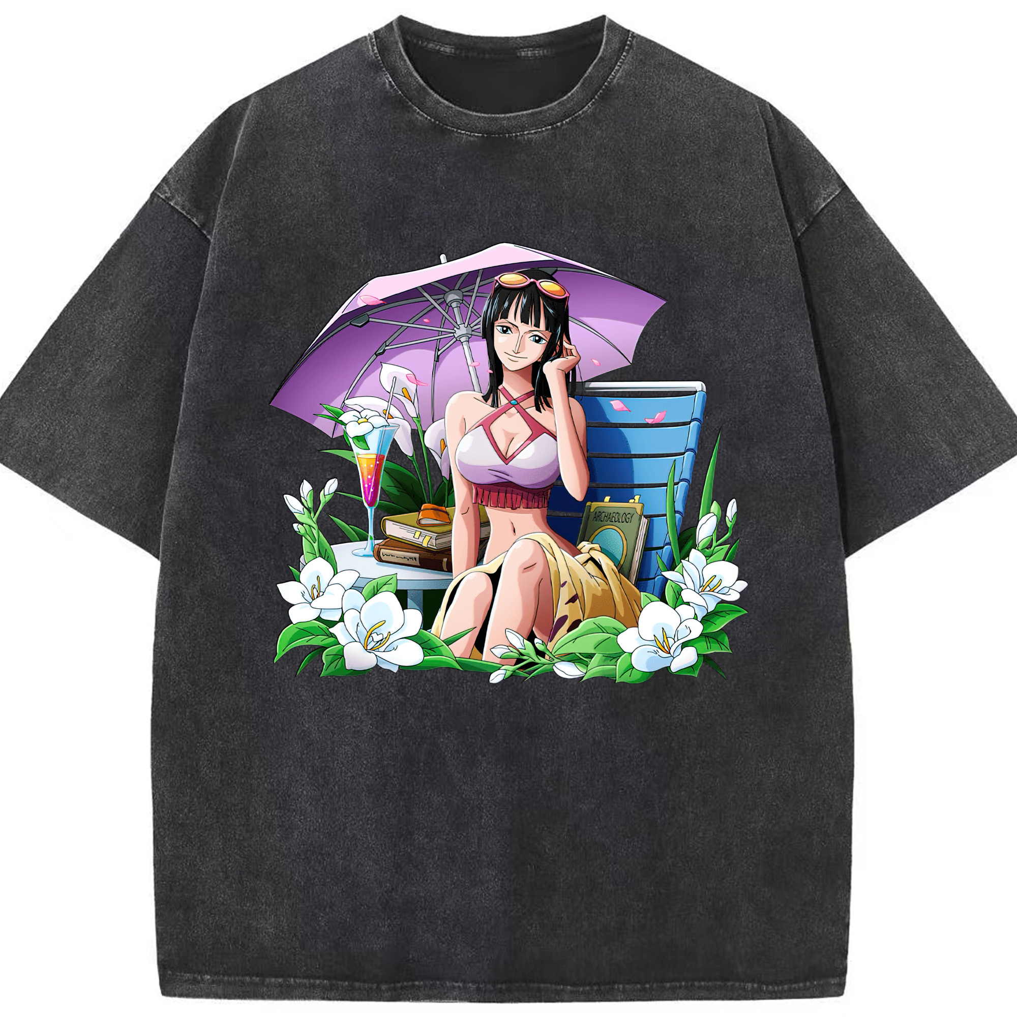 ワンピース ニコ・ロビン ONE PIECE Nico Robin 綿100% ヴィンテージ風 半袖Tシャツ（フロントプリント）