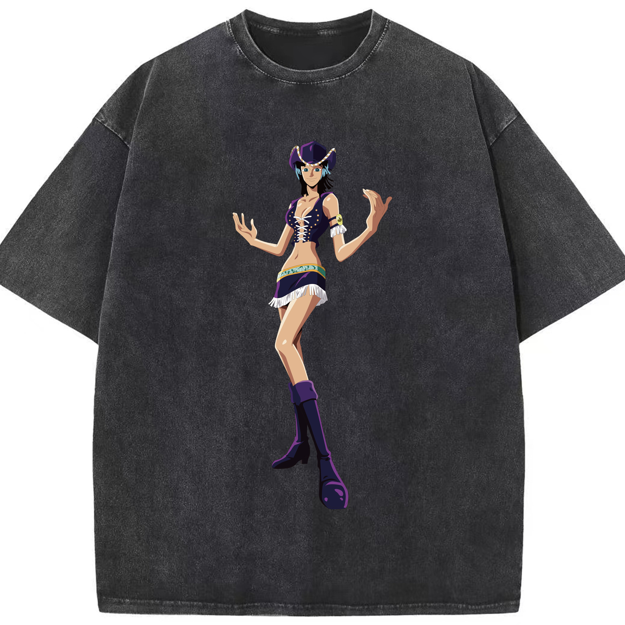 ワンピース ニコ・ロビン ONE PIECE Nico Robin 綿100% ヴィンテージ風 半袖Tシャツ（フロントプリント）