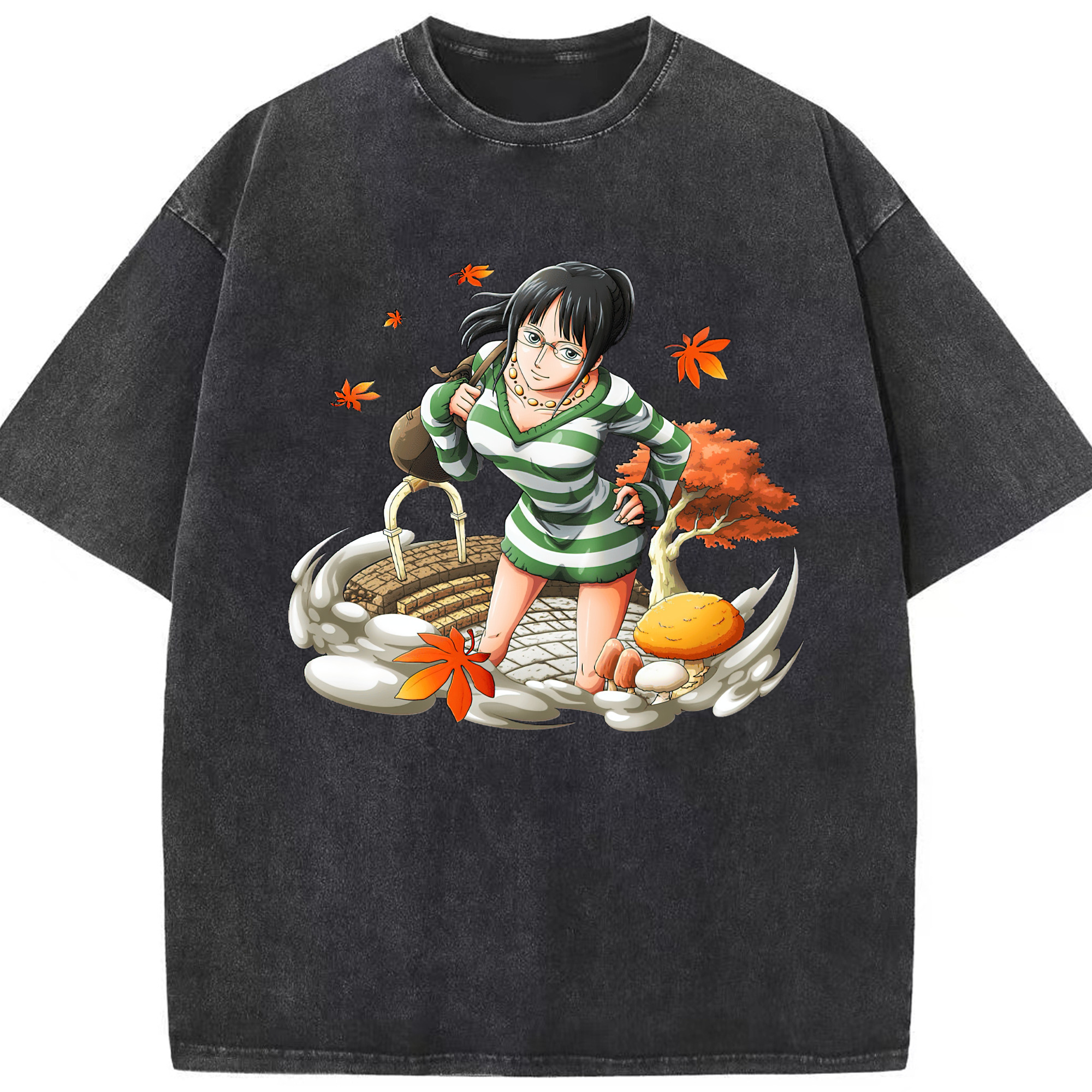 ワンピース ニコ・ロビン ONE PIECE Nico Robin 綿100% ヴィンテージ風 半袖Tシャツ（フロントプリント）