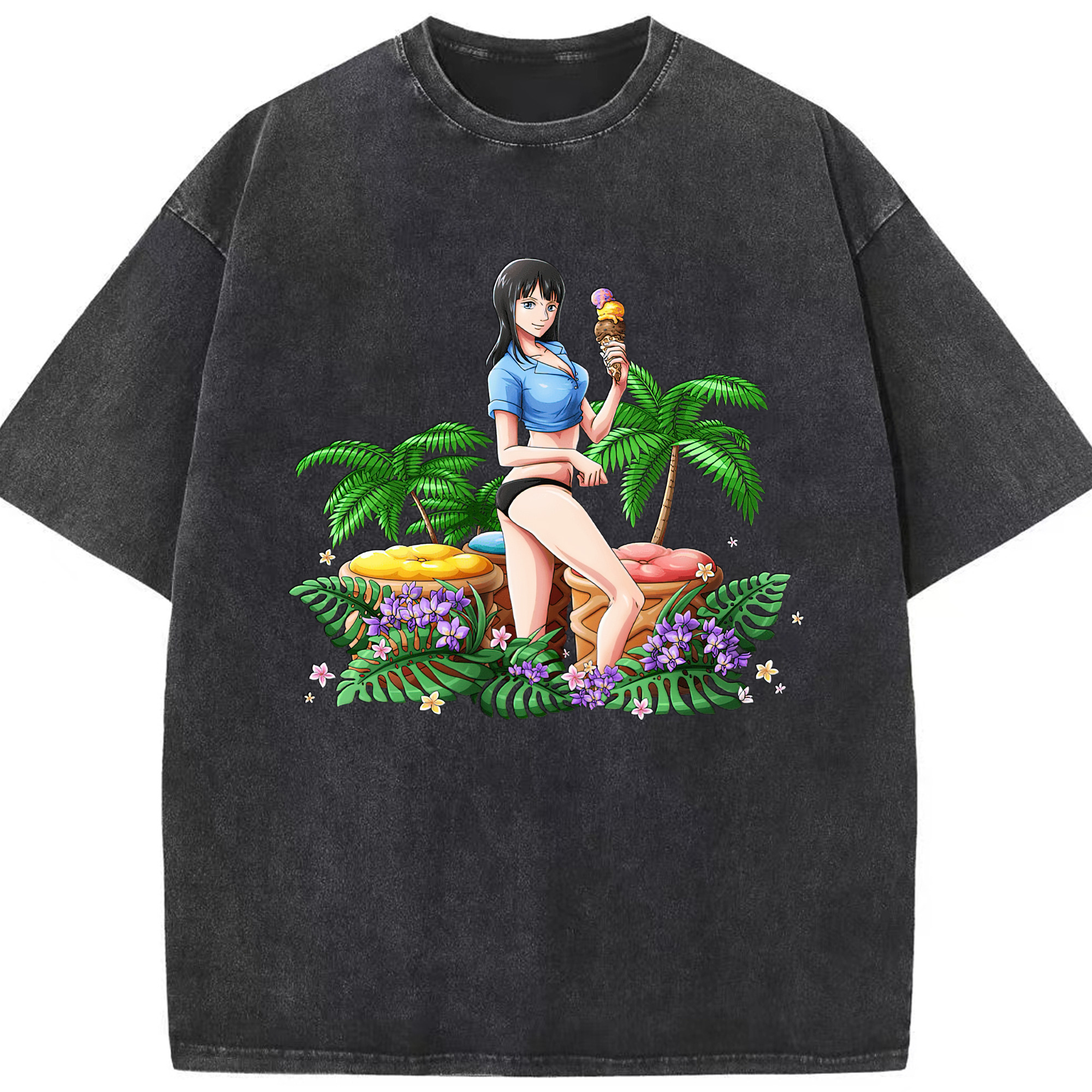 ワンピース ニコ・ロビン ONE PIECE Nico Robin 綿100% ヴィンテージ風 半袖Tシャツ（フロントプリント）