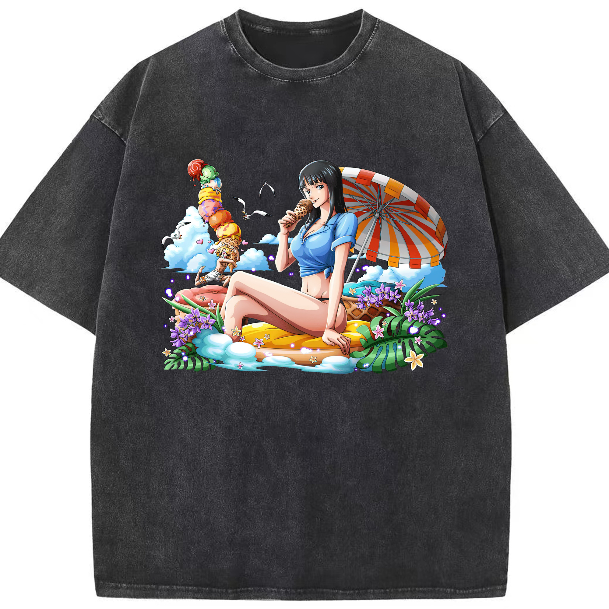 ワンピース ニコ・ロビン ONE PIECE Nico Robin 綿100% ヴィンテージ風 半袖Tシャツ（フロントプリント）