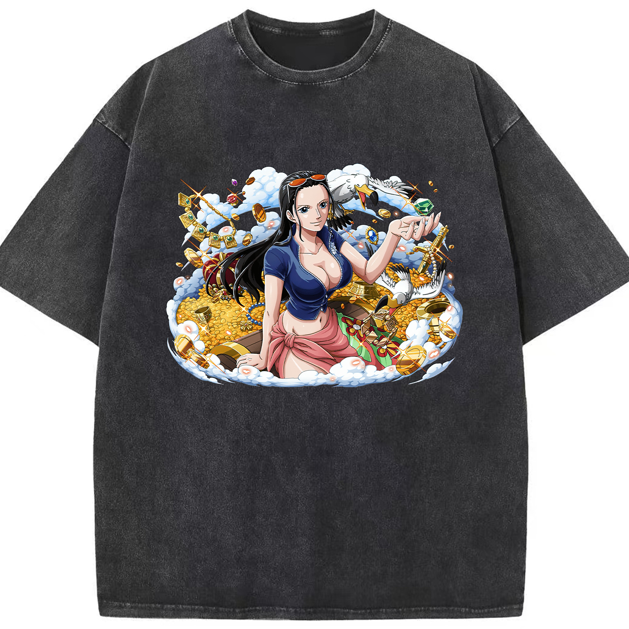 ワンピース ニコ・ロビン ONE PIECE Nico Robin 綿100% ヴィンテージ風 半袖Tシャツ（フロントプリント）