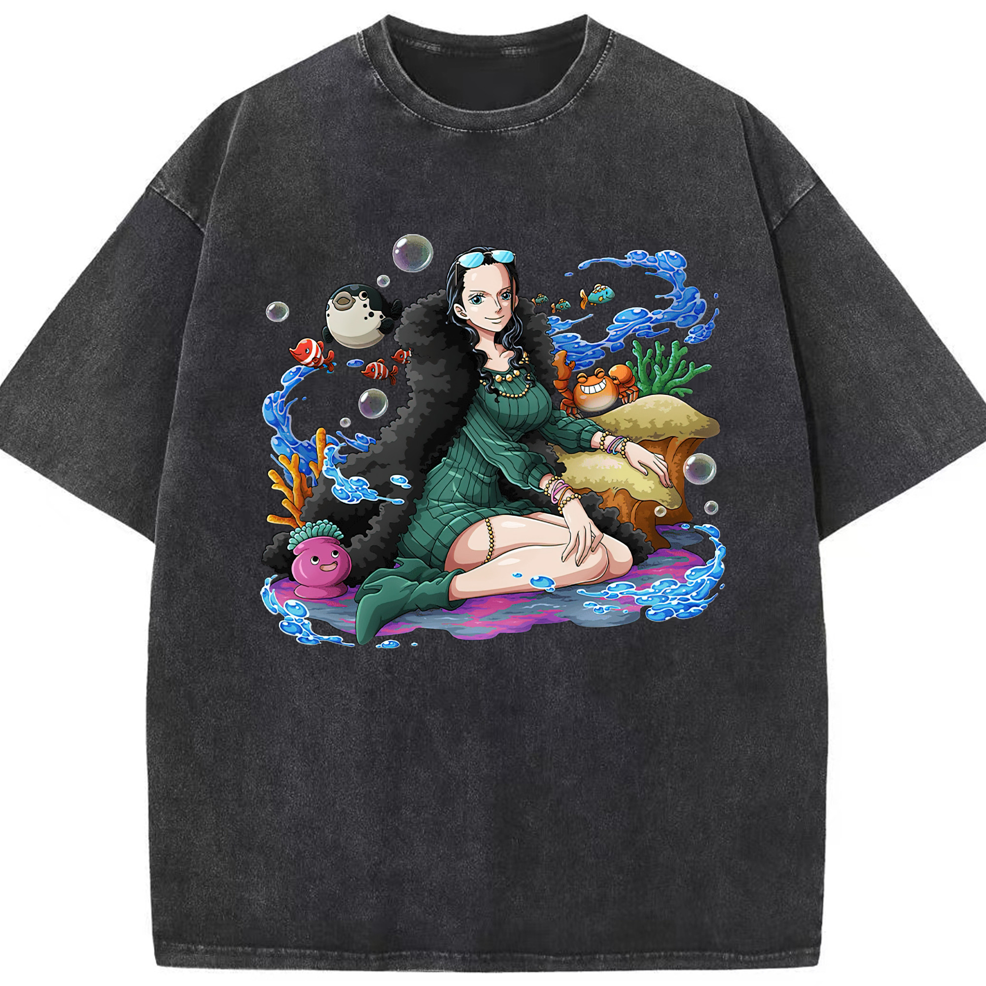 ワンピース ニコ・ロビン ONE PIECE Nico Robin 綿100% ヴィンテージ風 半袖Tシャツ（フロントプリント）