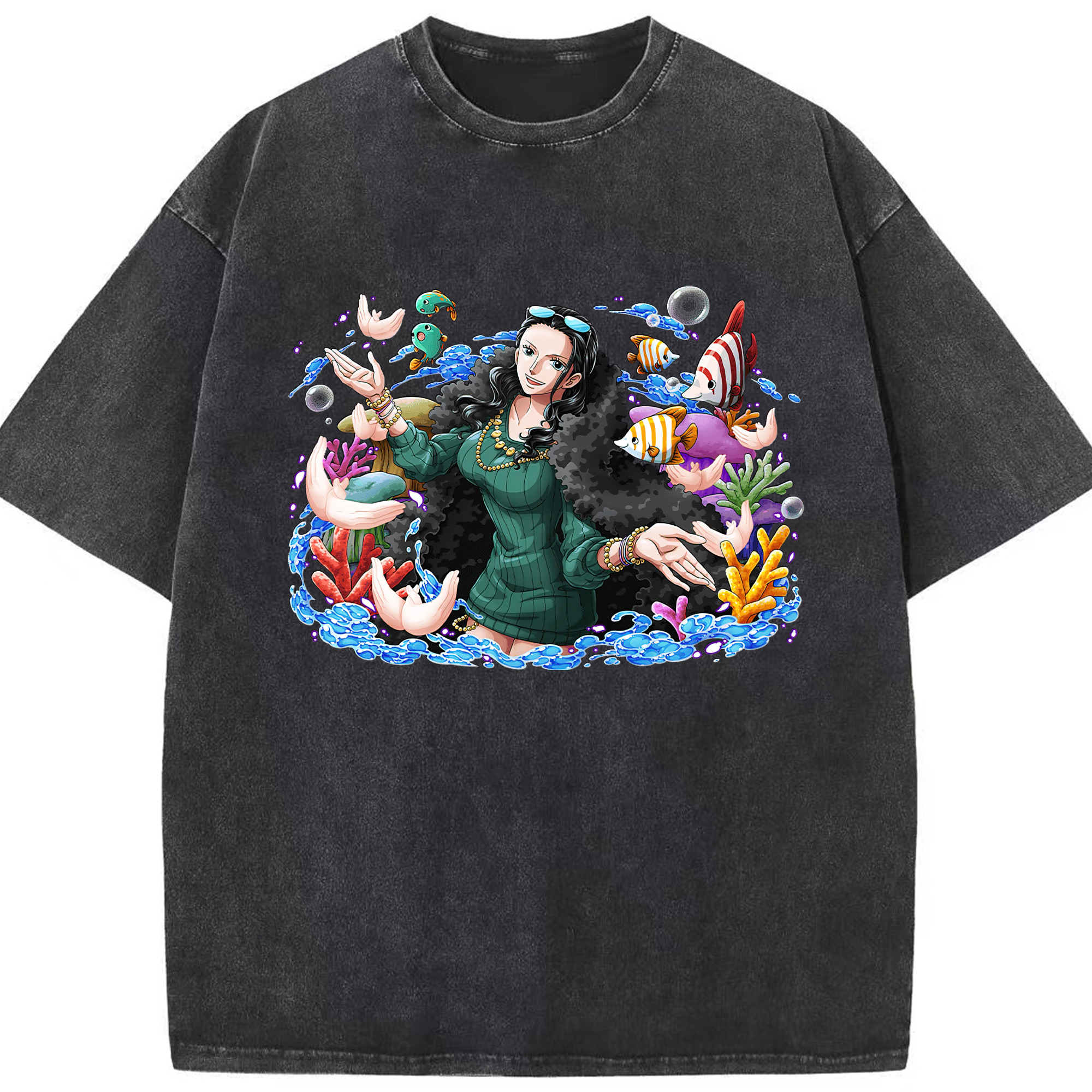 ワンピース ニコ・ロビン ONE PIECE Nico Robin 綿100% ヴィンテージ風 半袖Tシャツ（フロントプリント）