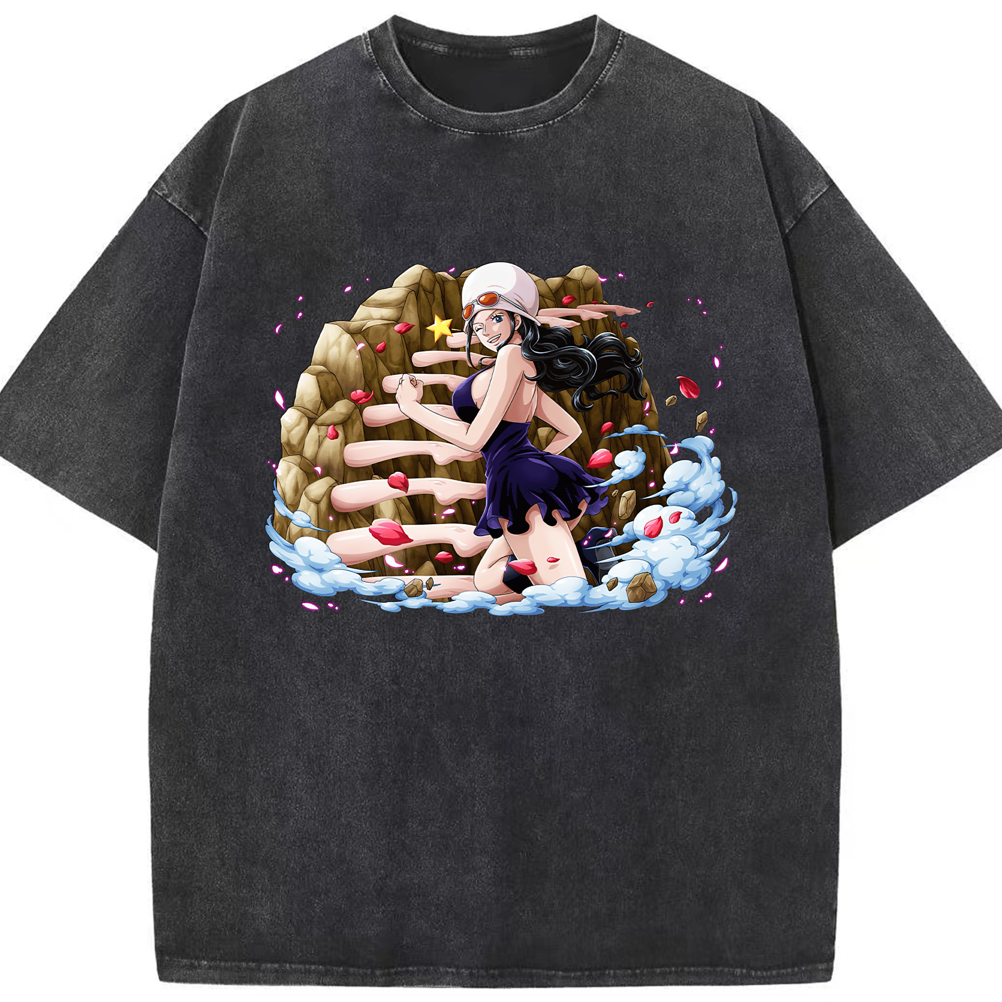 ワンピース ニコ・ロビン ONE PIECE Nico Robin 綿100% ヴィンテージ風 半袖Tシャツ（フロントプリント）
