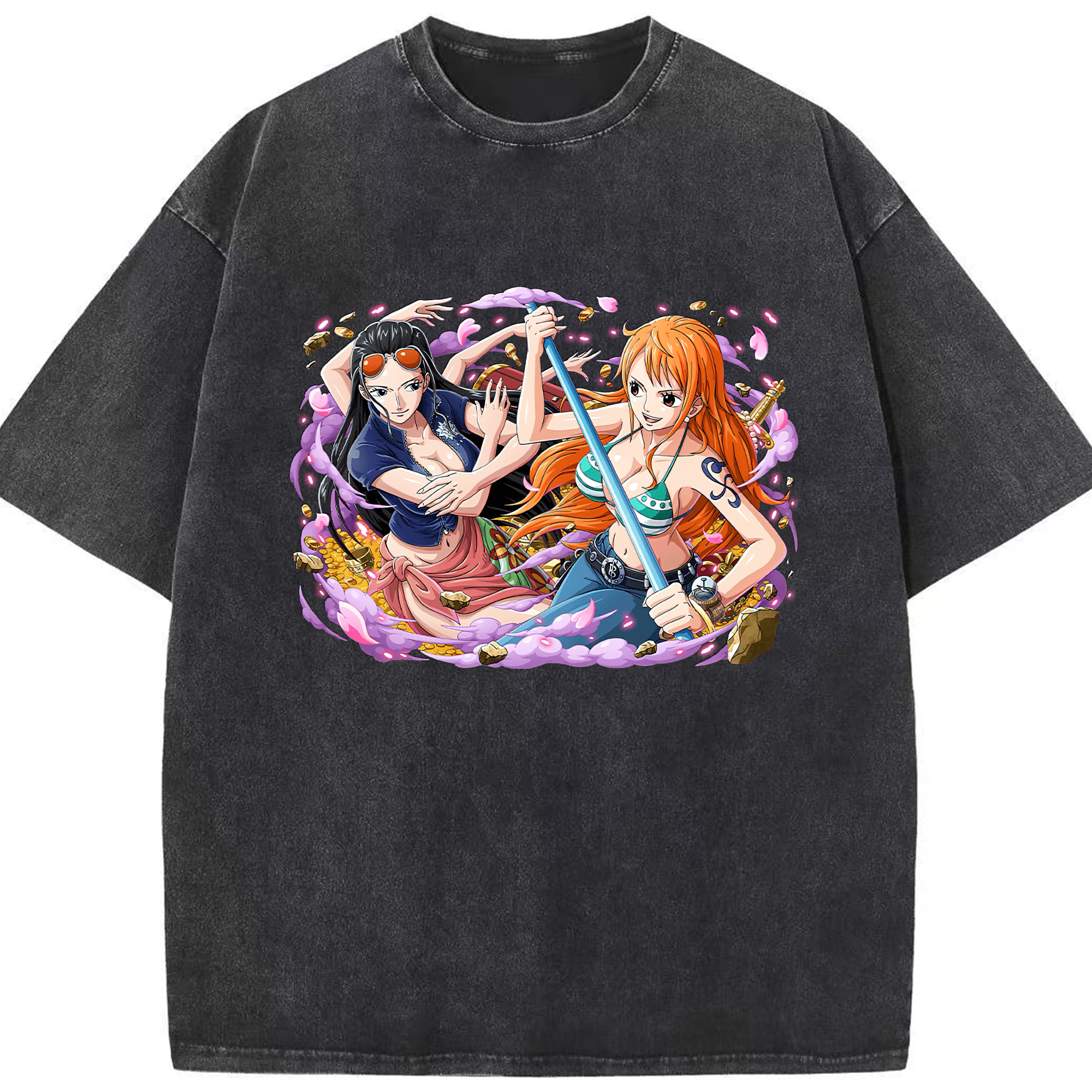 ワンピース ニコ・ロビン ONE PIECE Nico Robin 綿100% ヴィンテージ風 半袖Tシャツ（フロントプリント）