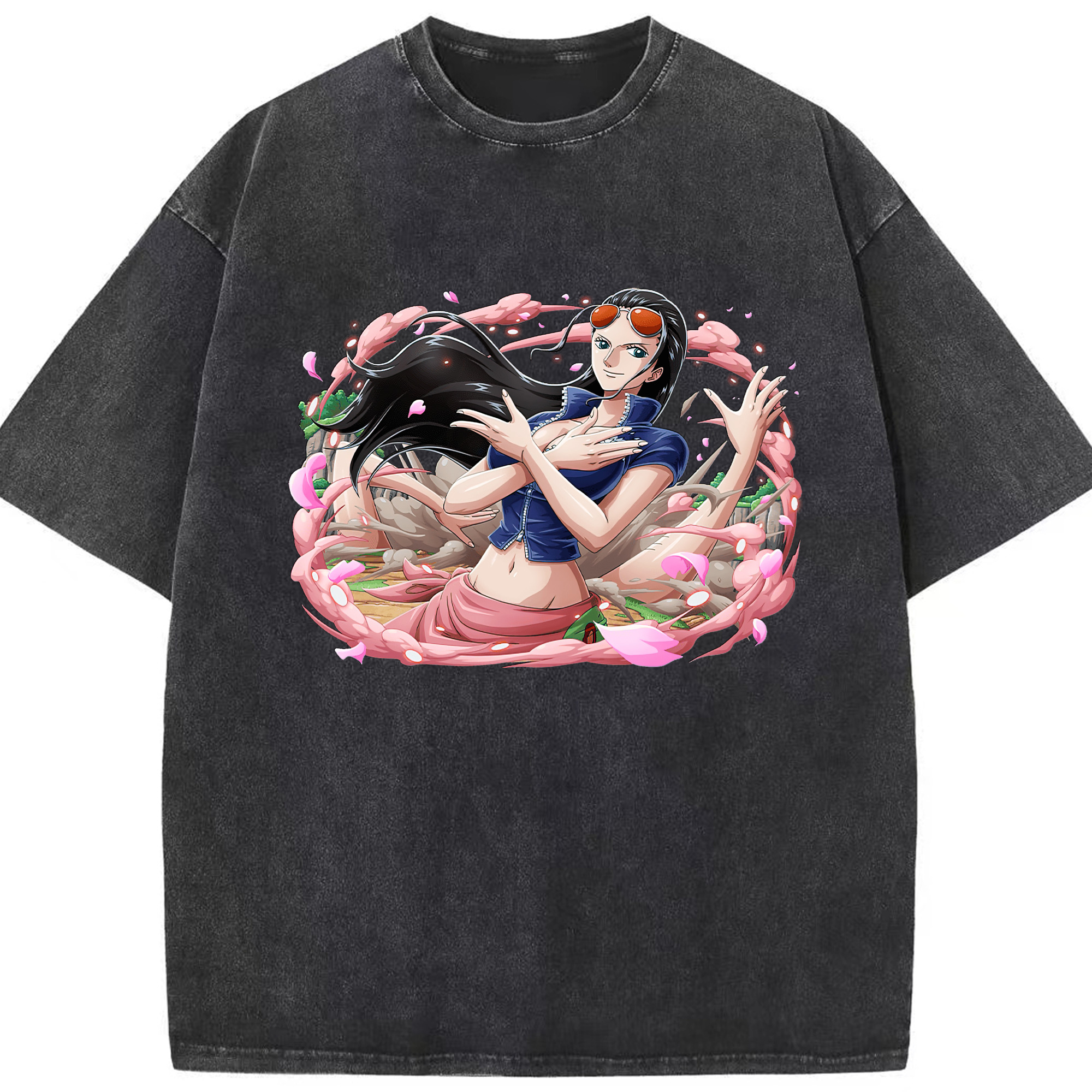 ワンピース ニコ・ロビン ONE PIECE Nico Robin 綿100% ヴィンテージ風 半袖Tシャツ（フロントプリント）
