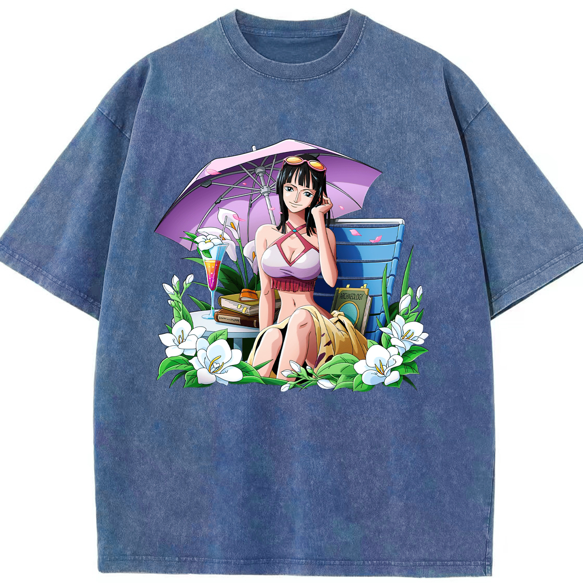 ワンピース ニコ・ロビン ONE PIECE Nico Robin 綿100% ヴィンテージ風 半袖Tシャツ（フロントプリント）