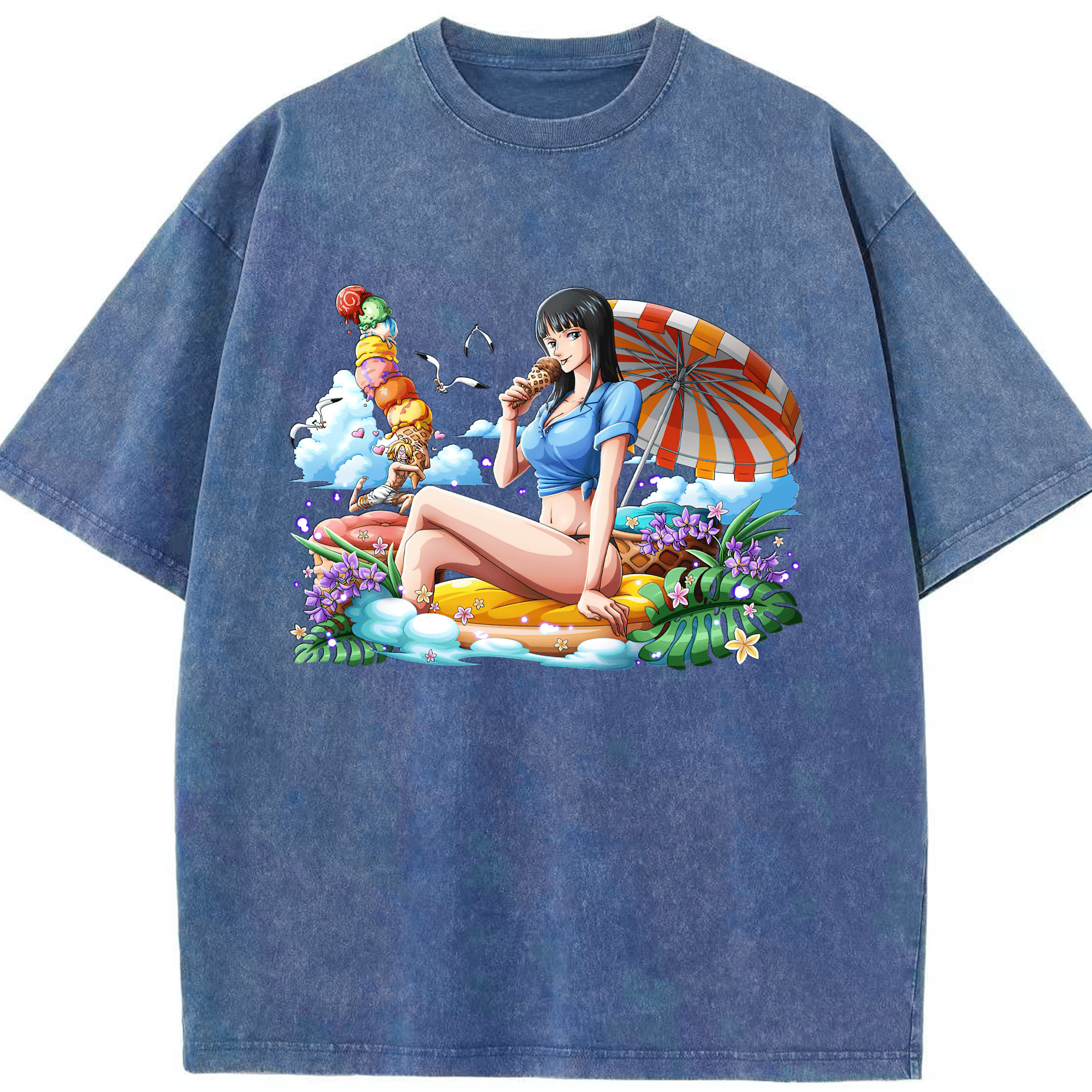 ワンピース ニコ・ロビン ONE PIECE Nico Robin 綿100% ヴィンテージ風 半袖Tシャツ（フロントプリント）