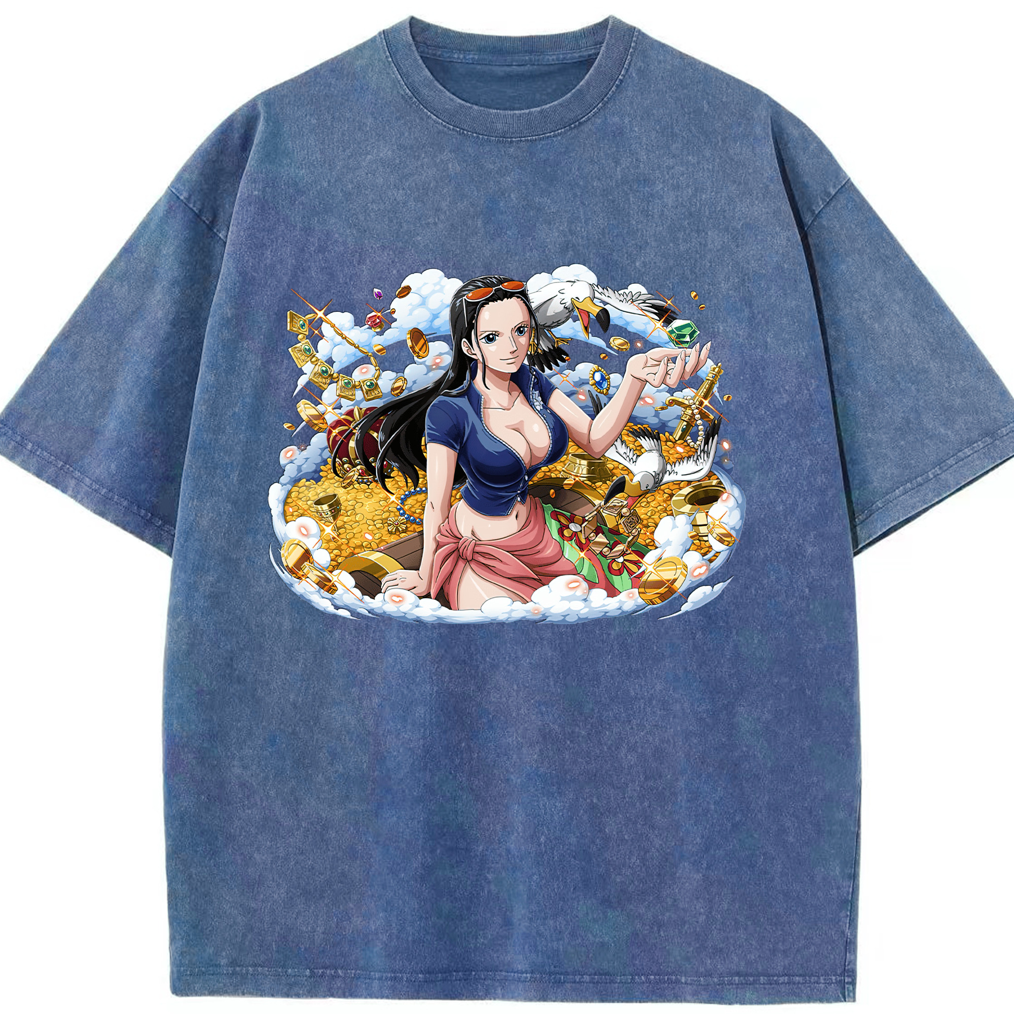 ワンピース ニコ・ロビン ONE PIECE Nico Robin 綿100% ヴィンテージ風 半袖Tシャツ（フロントプリント）