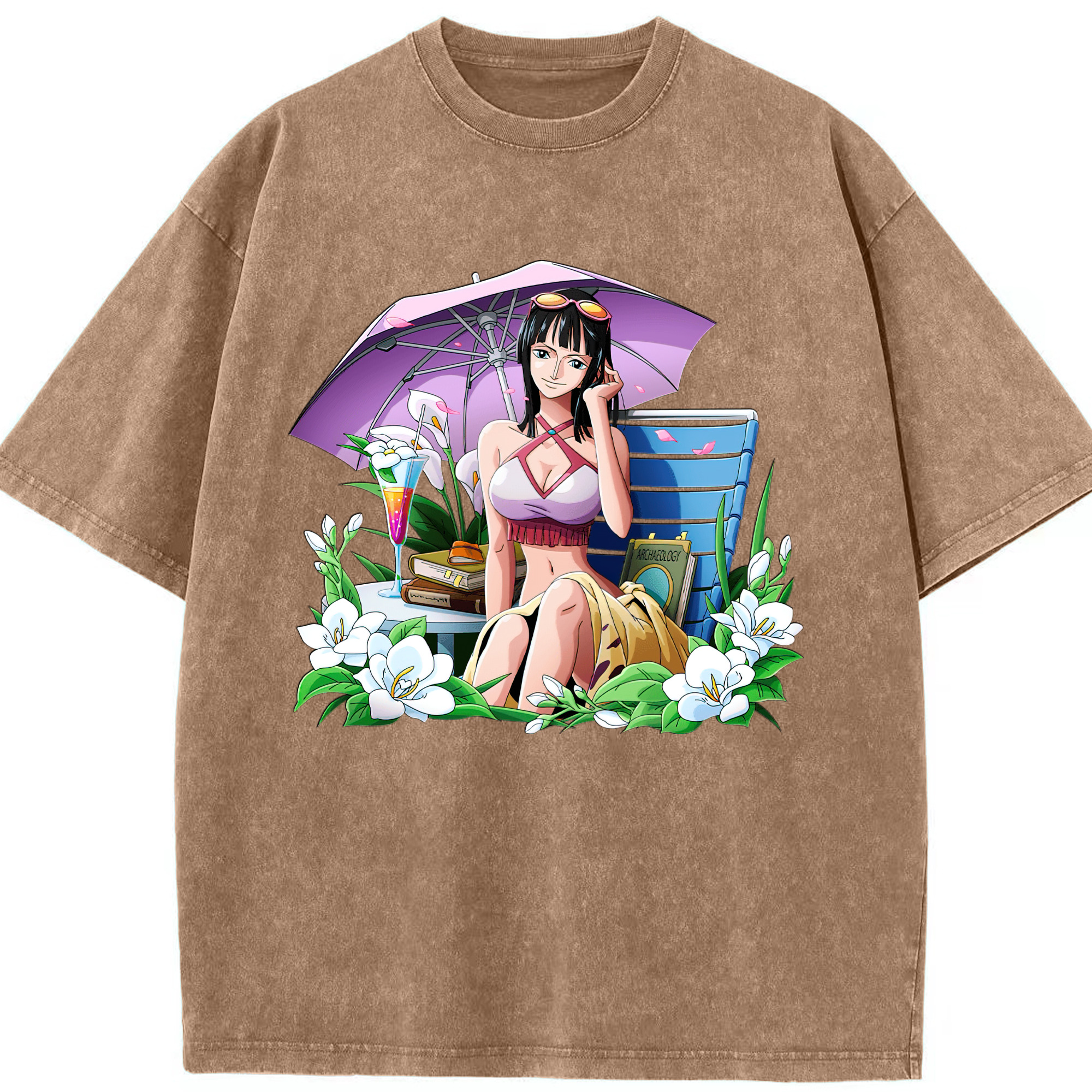 ワンピース ニコ・ロビン ONE PIECE Nico Robin 綿100% ヴィンテージ風 半袖Tシャツ（フロントプリント）