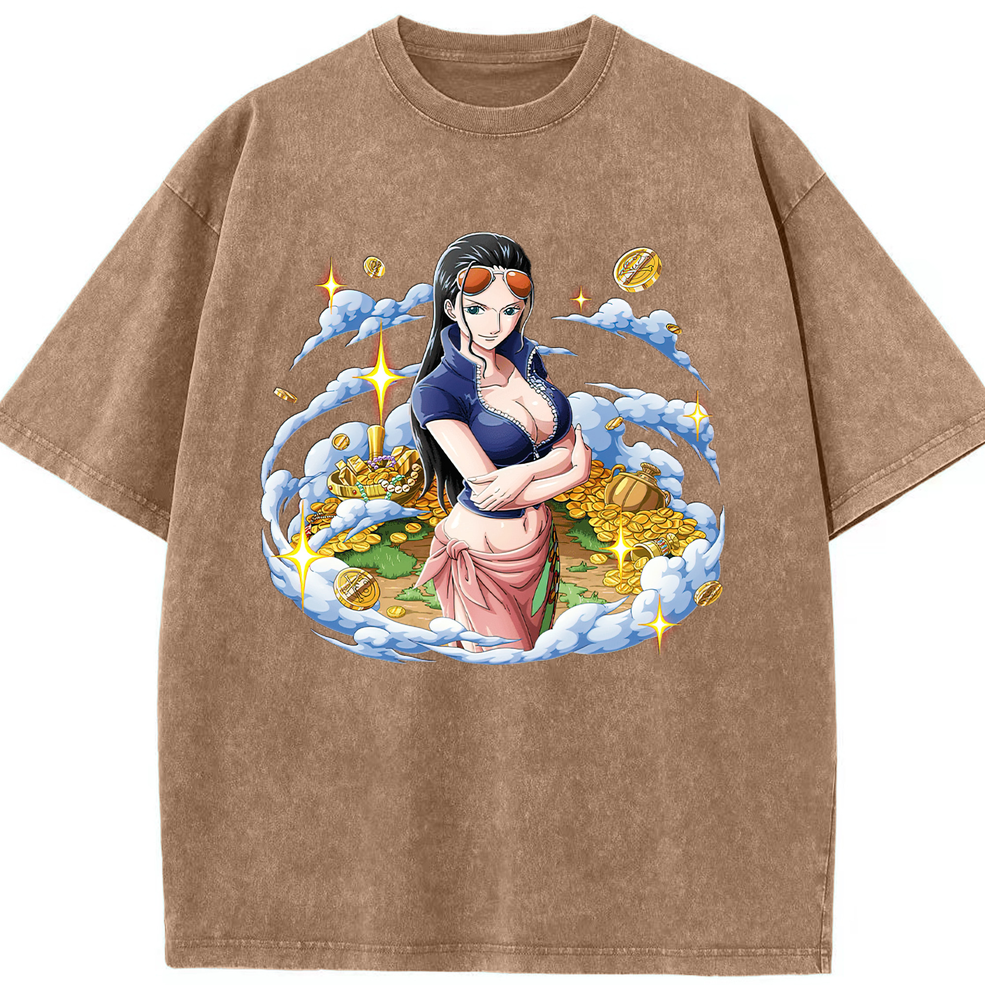 ワンピース ニコ・ロビン ONE PIECE Nico Robin 綿100% ヴィンテージ風 半袖Tシャツ（フロントプリント）