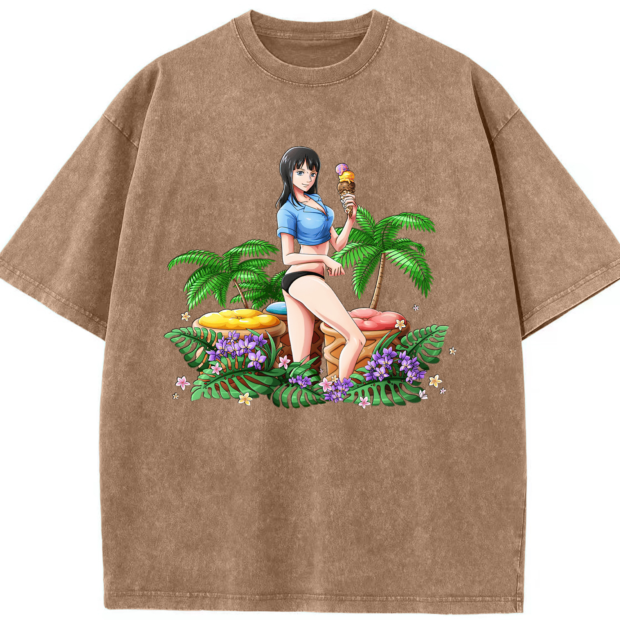 ワンピース ニコ・ロビン ONE PIECE Nico Robin 綿100% ヴィンテージ風 半袖Tシャツ（フロントプリント）