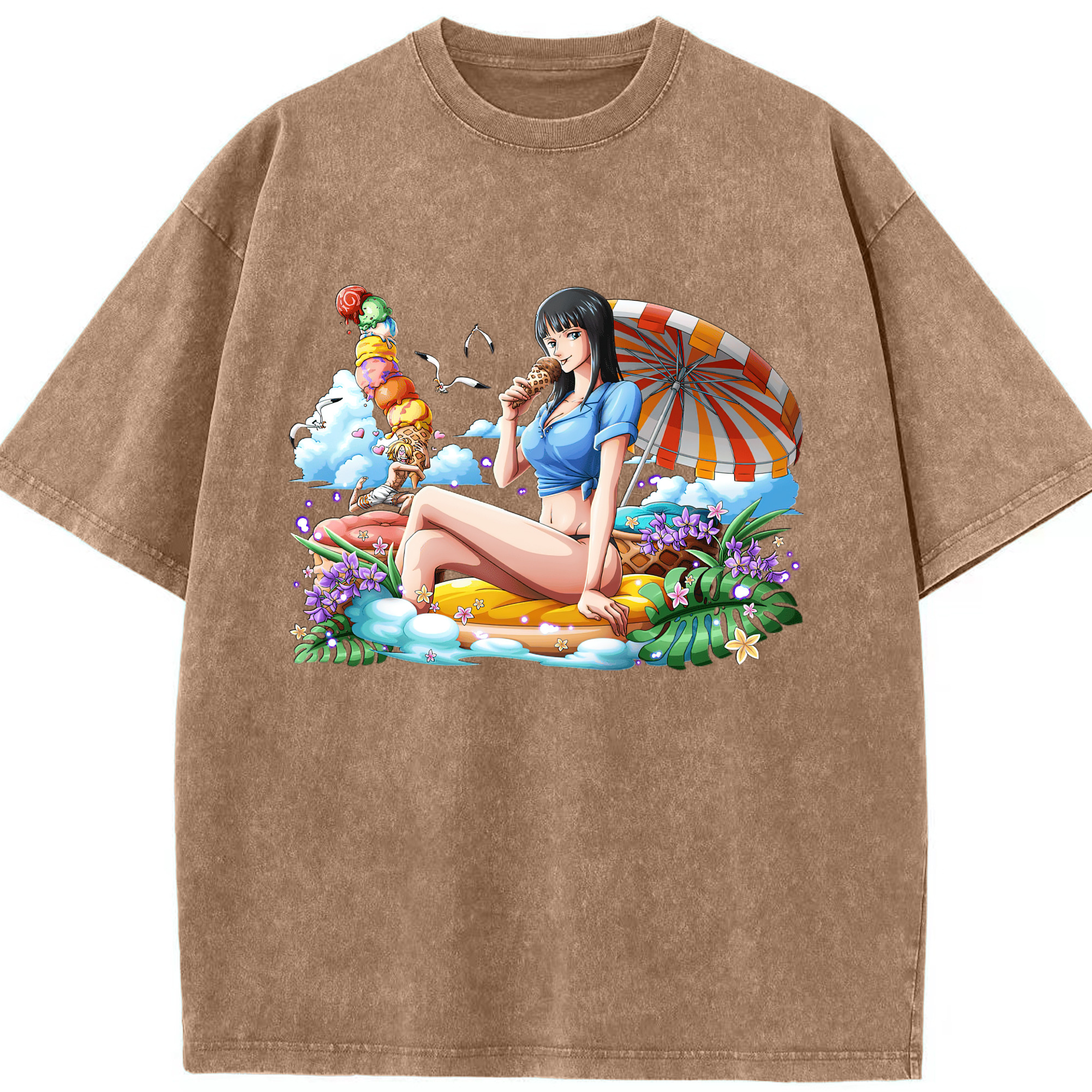 ワンピース ニコ・ロビン ONE PIECE Nico Robin 綿100% ヴィンテージ風 半袖Tシャツ（フロントプリント）