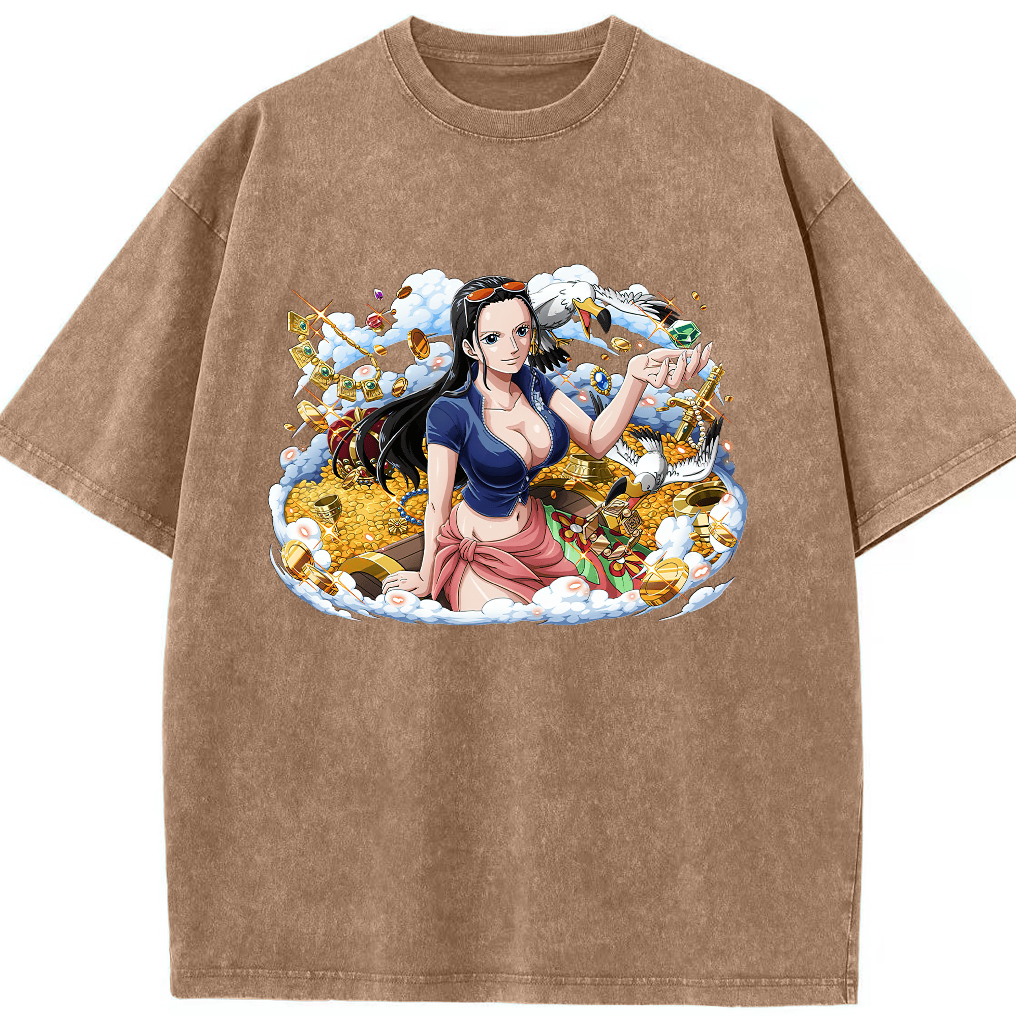ワンピース ニコ・ロビン ONE PIECE Nico Robin 綿100% ヴィンテージ風 半袖Tシャツ（フロントプリント）