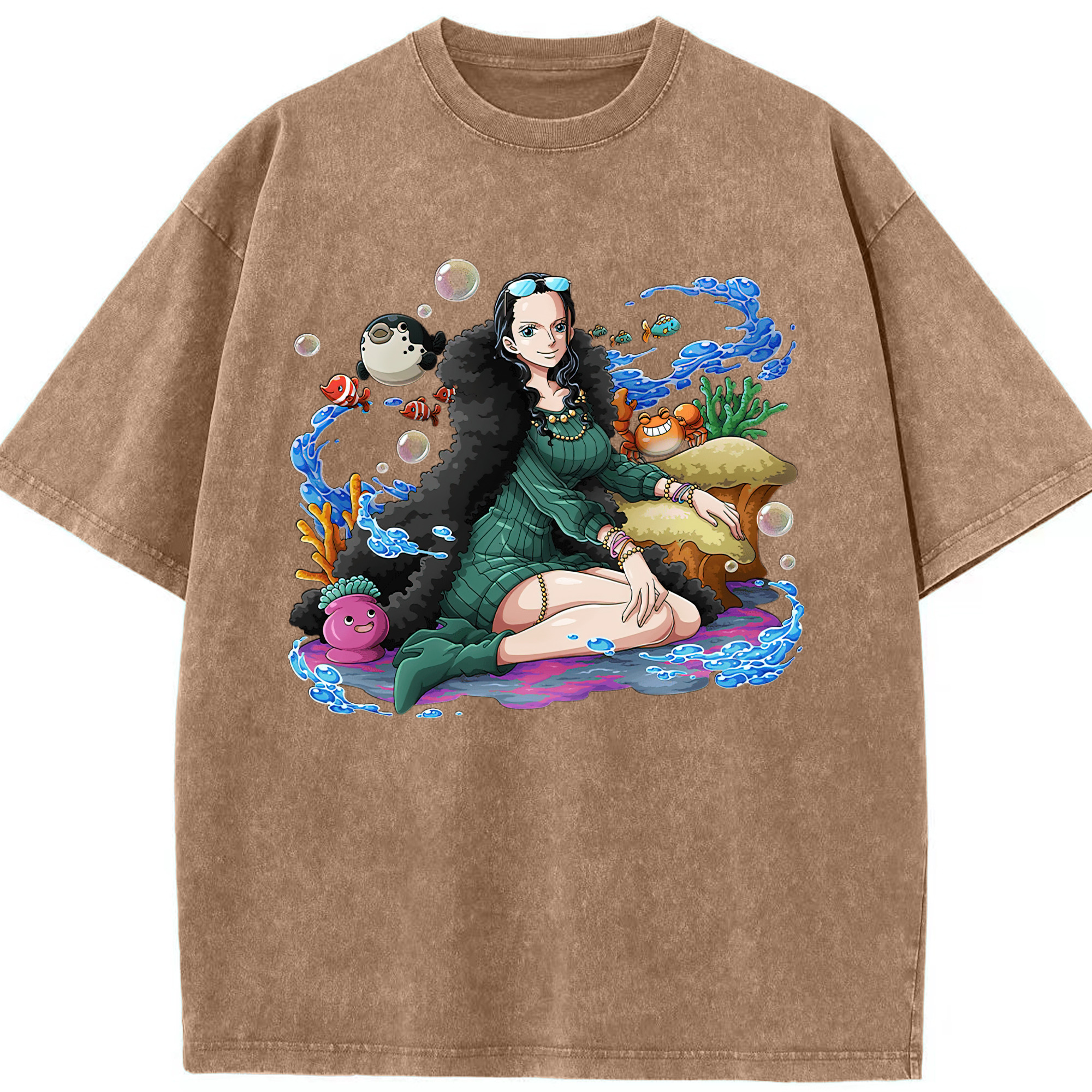ワンピース ニコ・ロビン ONE PIECE Nico Robin 綿100% ヴィンテージ風 半袖Tシャツ（フロントプリント）