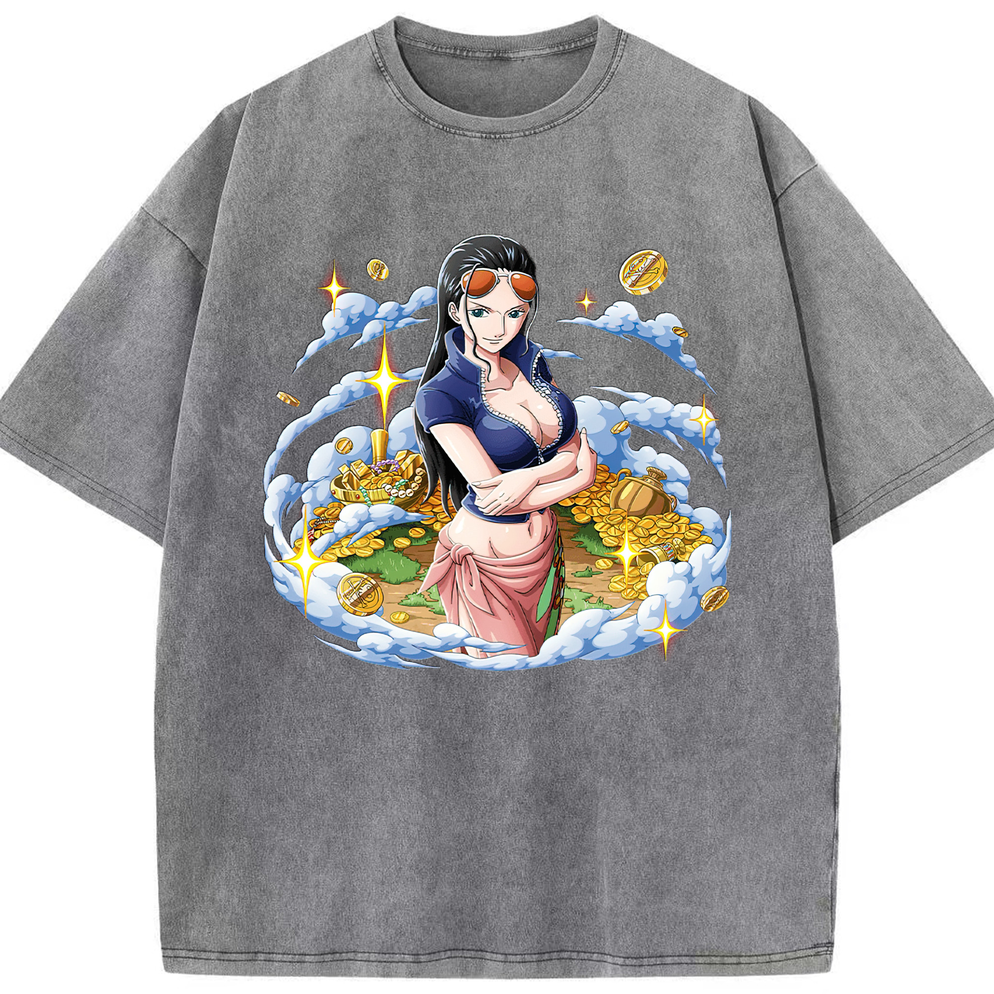 ワンピース ニコ・ロビン ONE PIECE Nico Robin 綿100% ヴィンテージ風 半袖Tシャツ（フロントプリント）