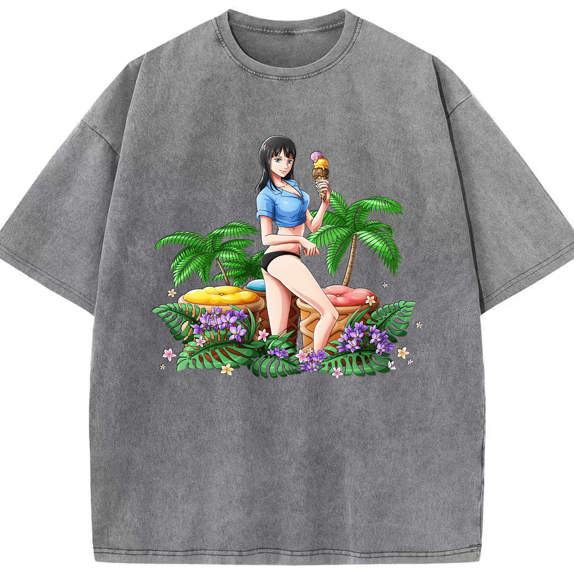 ワンピース ニコ・ロビン ONE PIECE Nico Robin 綿100% ヴィンテージ風 半袖Tシャツ（フロントプリント）