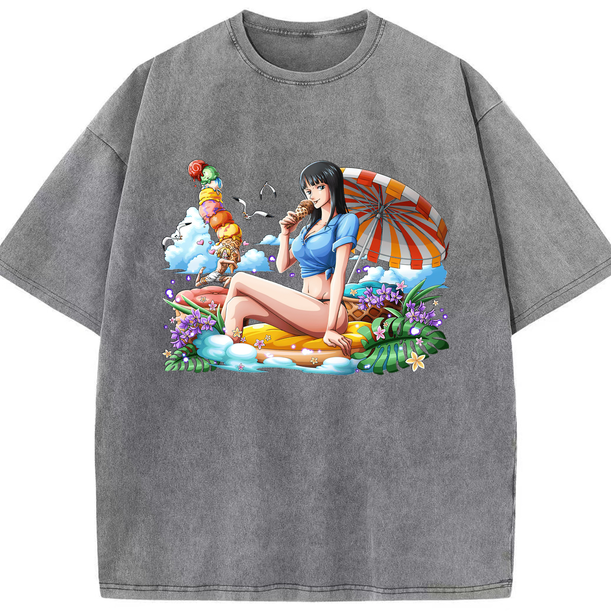 ワンピース ニコ・ロビン ONE PIECE Nico Robin 綿100% ヴィンテージ風 半袖Tシャツ（フロントプリント）