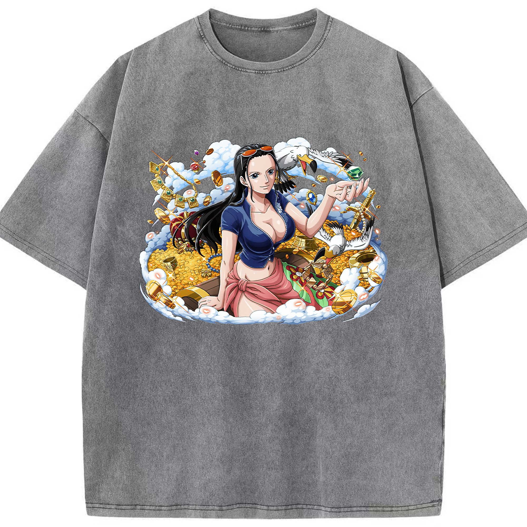ワンピース ニコ・ロビン ONE PIECE Nico Robin 綿100% ヴィンテージ風 半袖Tシャツ（フロントプリント）