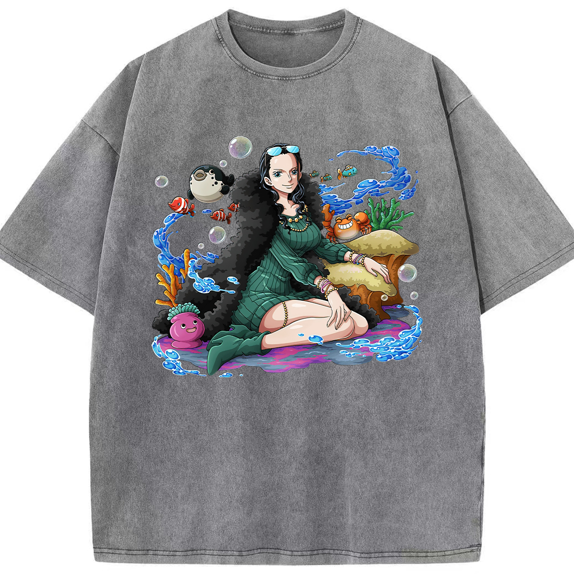 ワンピース ニコ・ロビン ONE PIECE Nico Robin 綿100% ヴィンテージ風 半袖Tシャツ（フロントプリント）