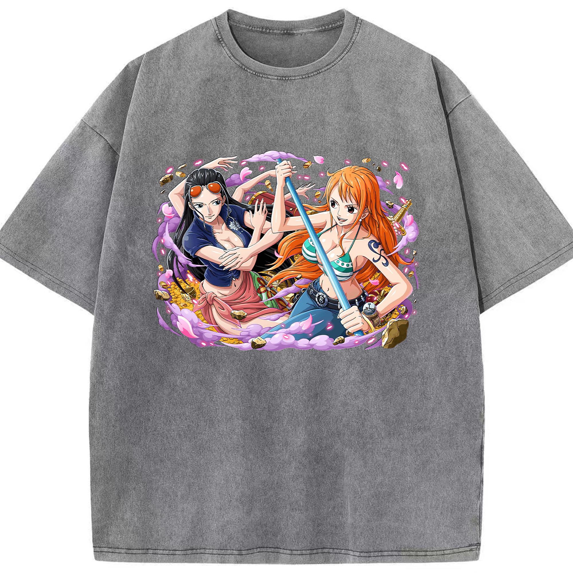 ワンピース ニコ・ロビン ONE PIECE Nico Robin 綿100% ヴィンテージ風 半袖Tシャツ（フロントプリント）