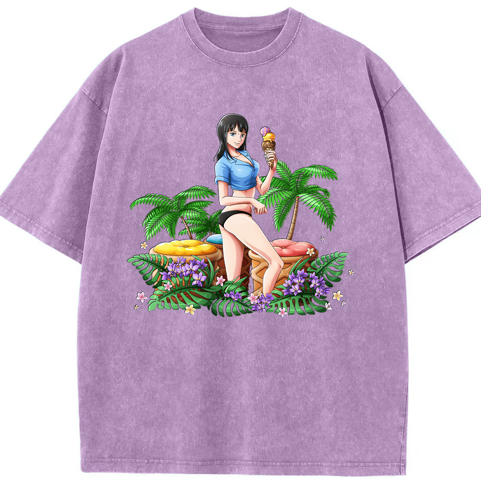 ワンピース ニコ・ロビン ONE PIECE Nico Robin 綿100% ヴィンテージ風 半袖Tシャツ（フロントプリント）