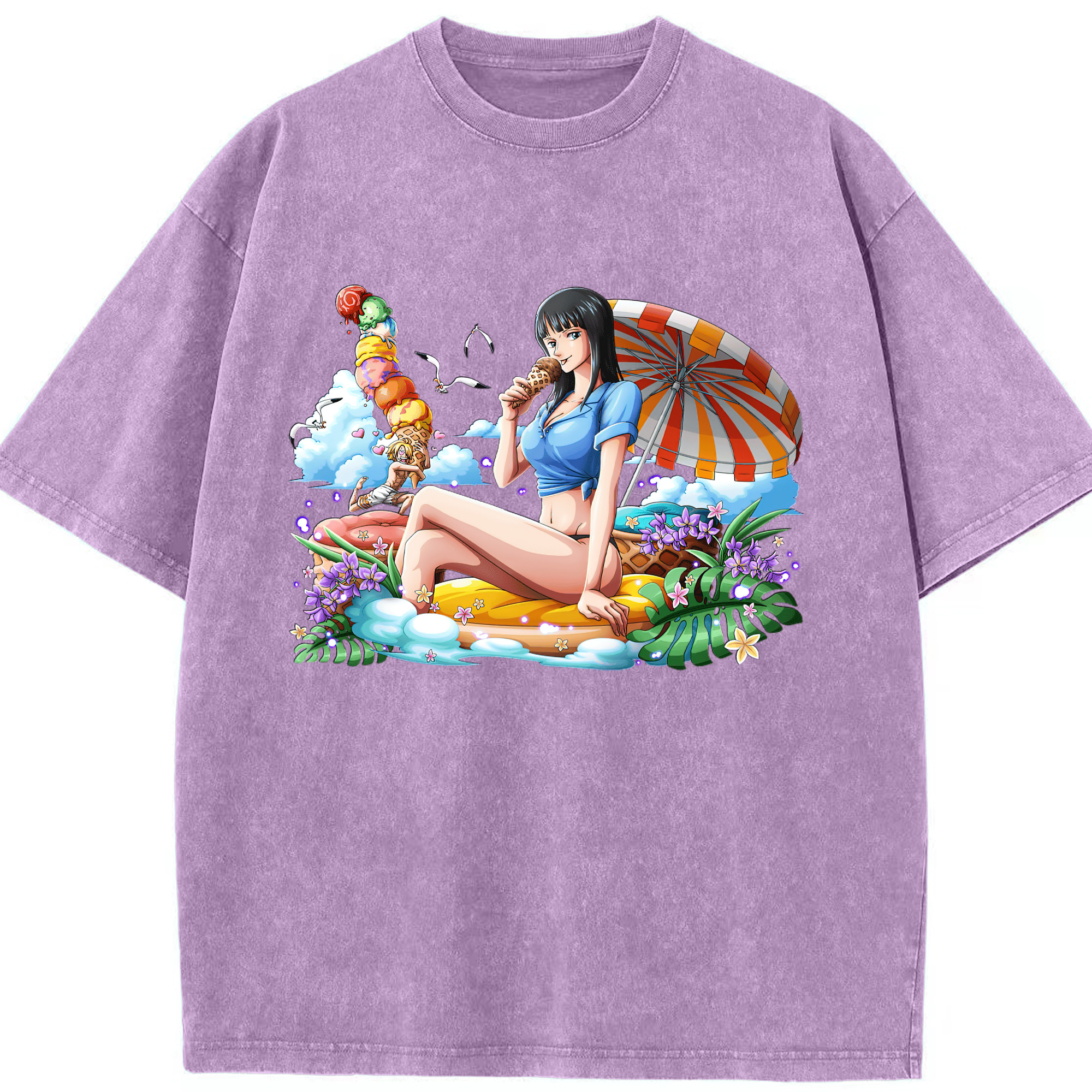 ワンピース ニコ・ロビン ONE PIECE Nico Robin 綿100% ヴィンテージ風 半袖Tシャツ（フロントプリント）