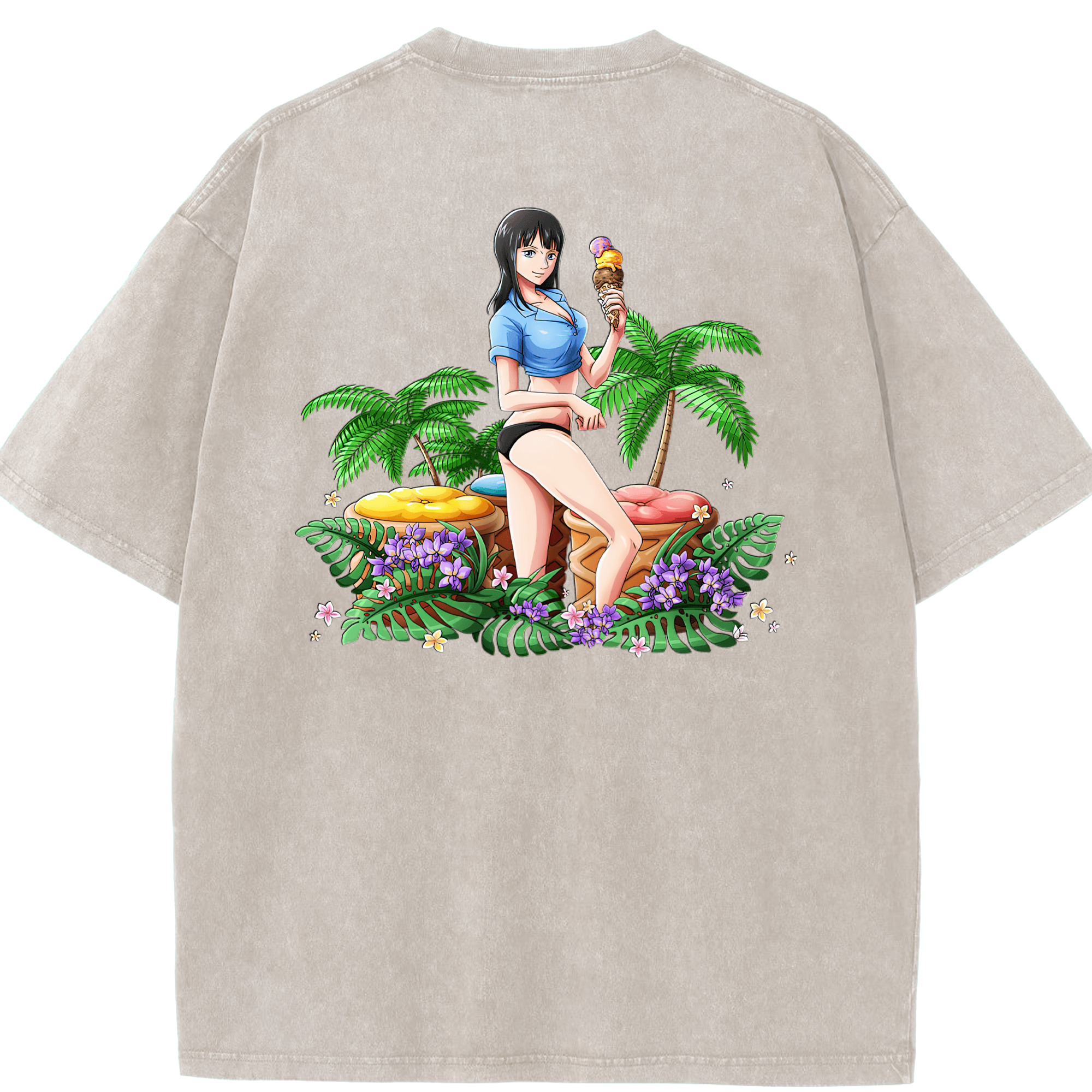 ワンピース ニコ・ロビン ONE PIECE Nico Robin 綿100% ヴィンテージ風 半袖Tシャツ（背面プリント）