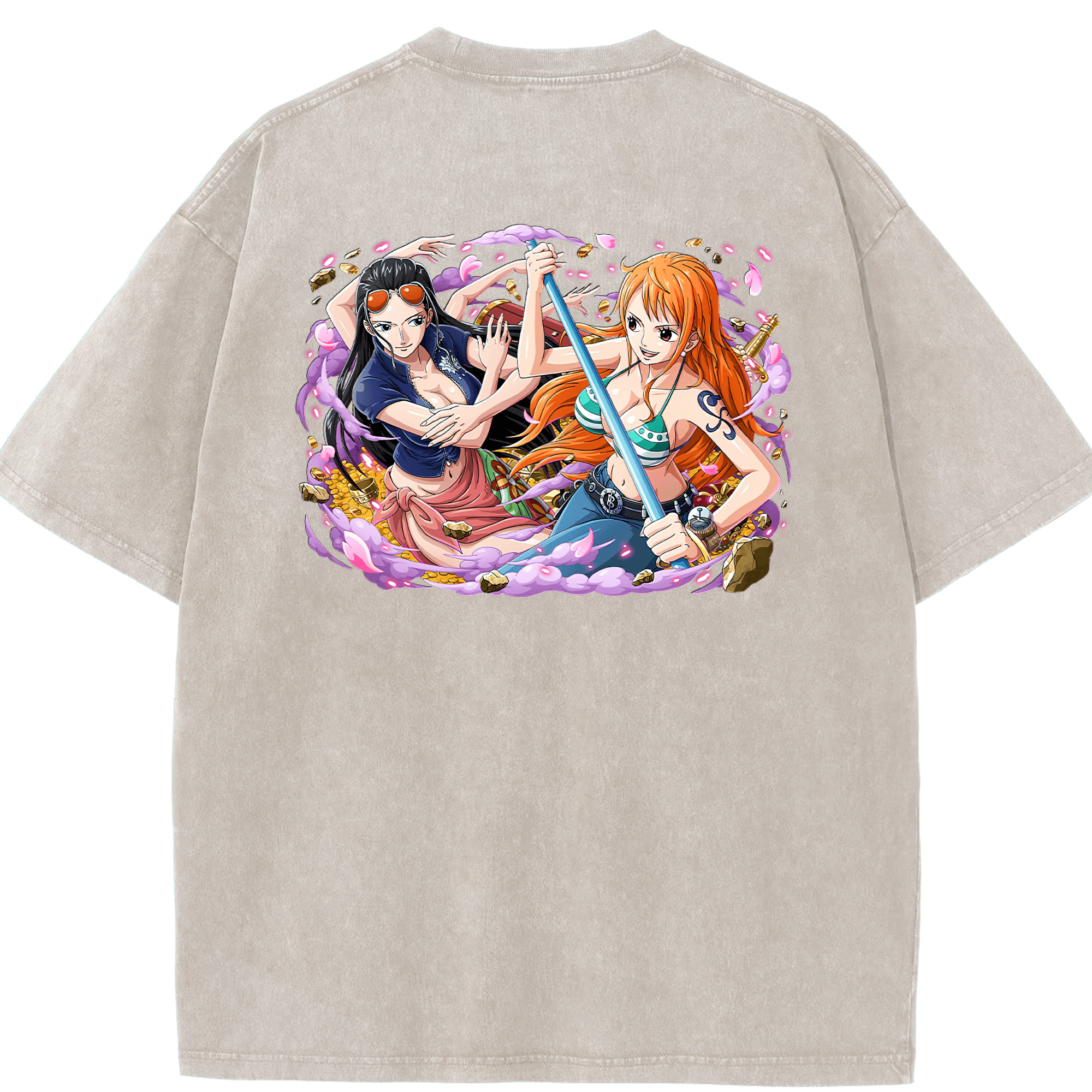ワンピース ニコ・ロビン ONE PIECE Nico Robin 綿100% ヴィンテージ風 半袖Tシャツ（背面プリント）