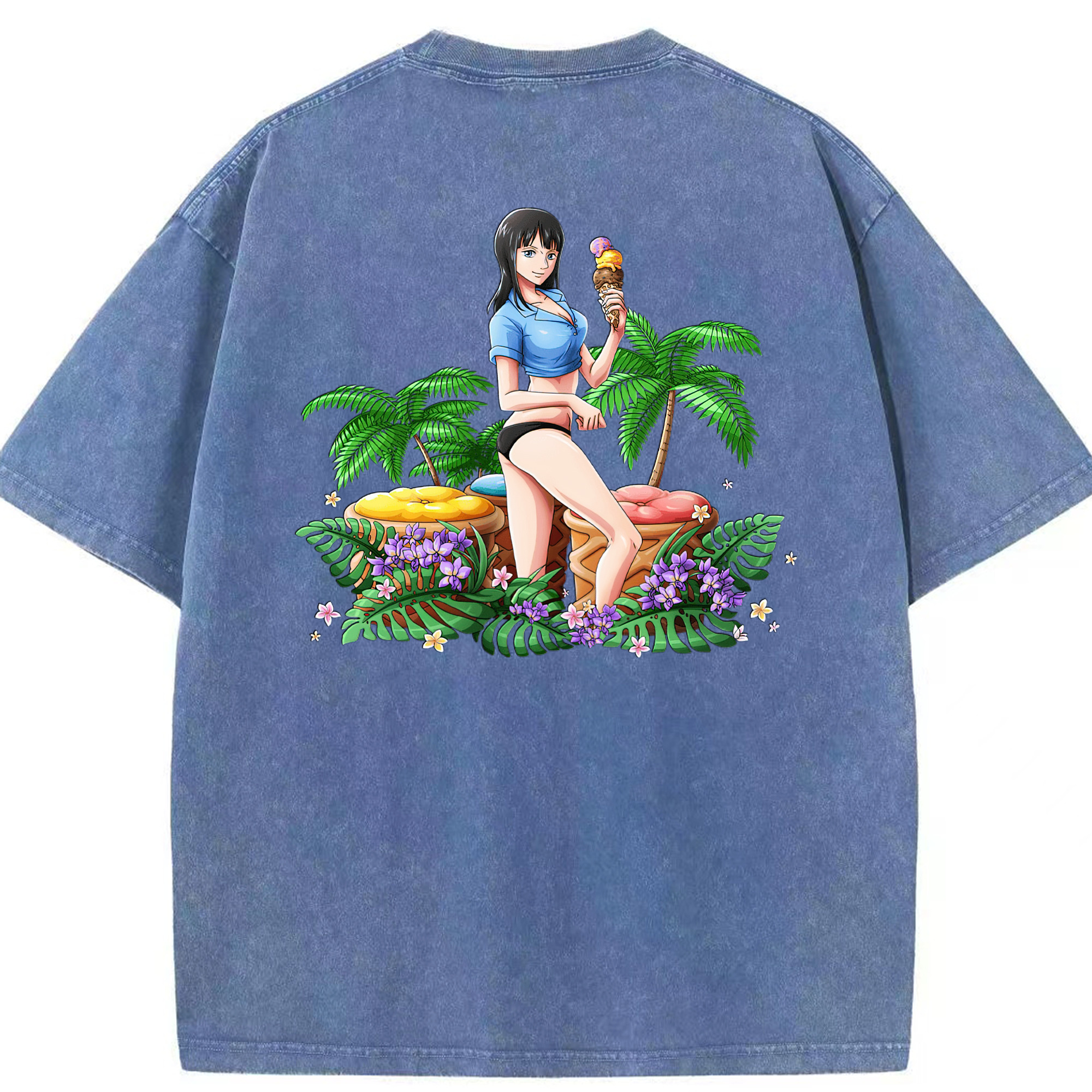 ワンピース ニコ・ロビン ONE PIECE Nico Robin 綿100% ヴィンテージ風 半袖Tシャツ（背面プリント）
