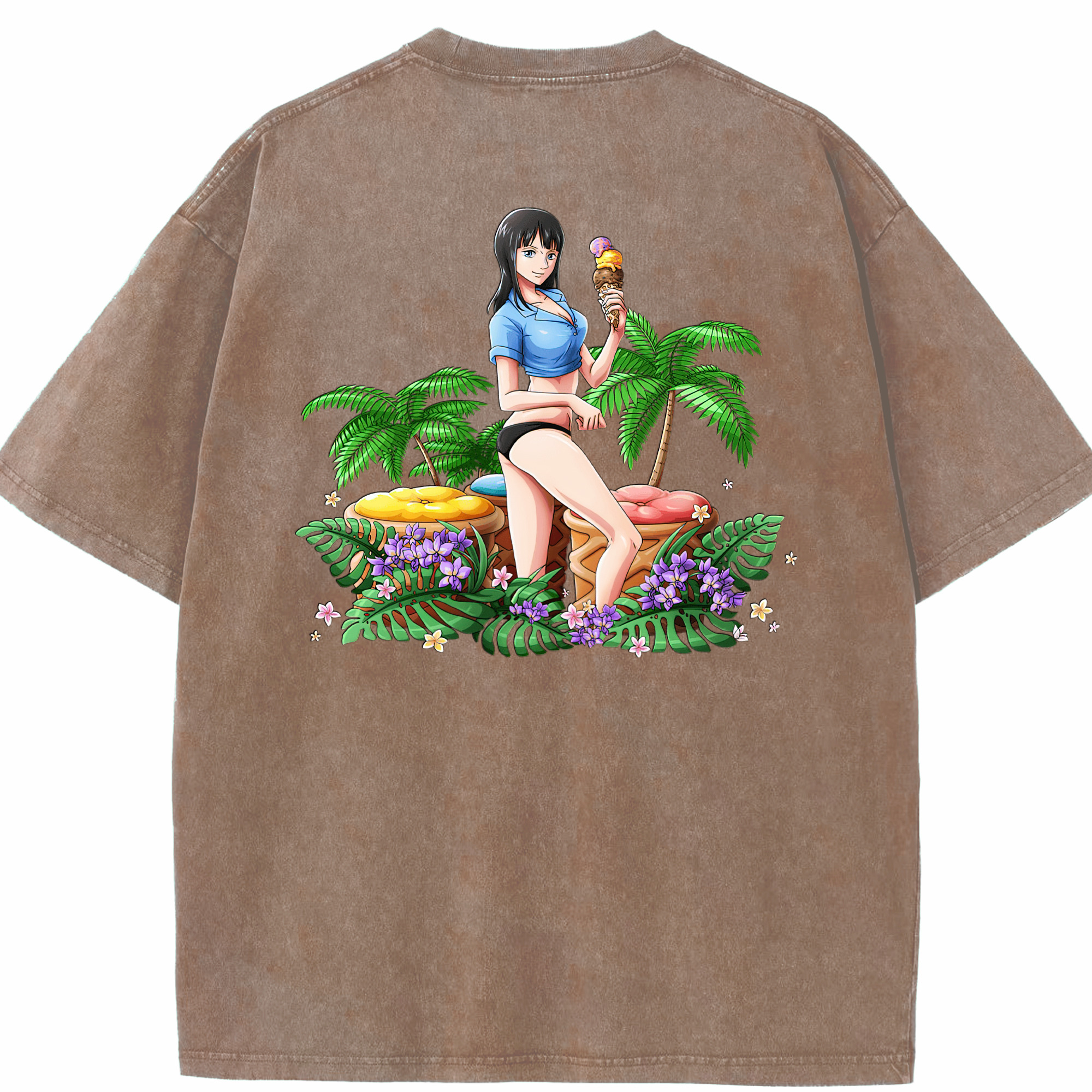 ワンピース ニコ・ロビン ONE PIECE Nico Robin 綿100% ヴィンテージ風 半袖Tシャツ（背面プリント）