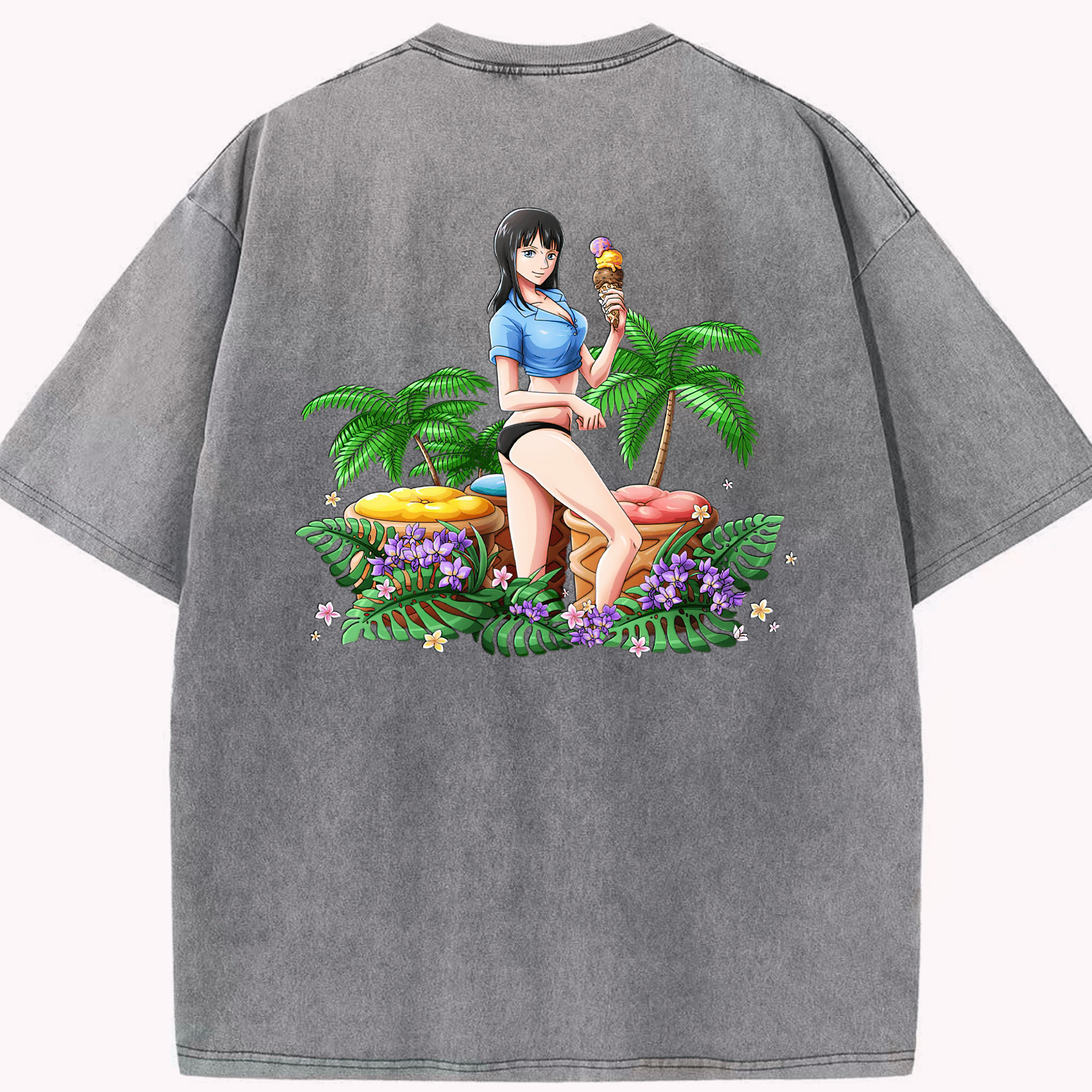 ワンピース ニコ・ロビン ONE PIECE Nico Robin 綿100% ヴィンテージ風 半袖Tシャツ（背面プリント）