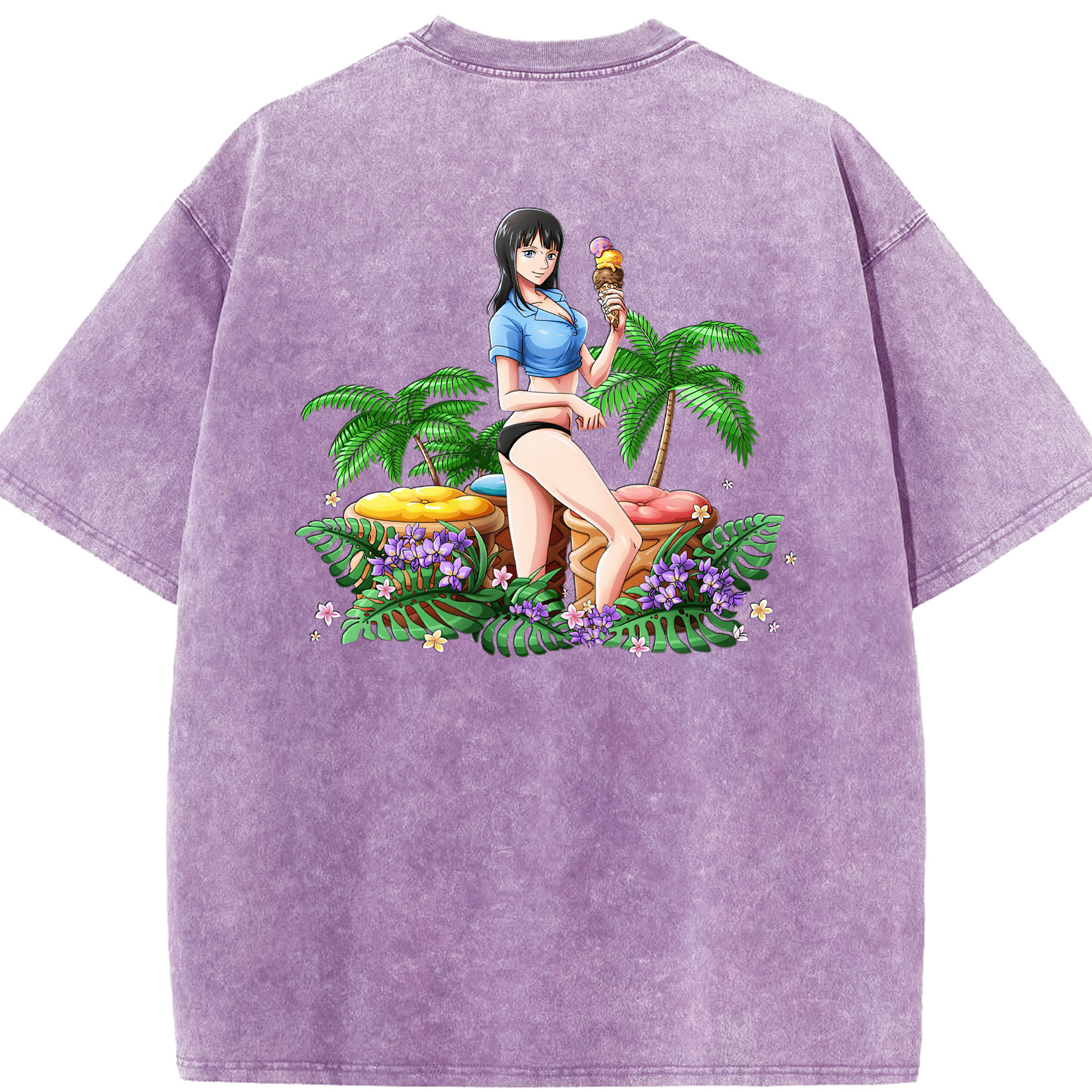 ワンピース ニコ・ロビン ONE PIECE Nico Robin 綿100% ヴィンテージ風 半袖Tシャツ（背面プリント）