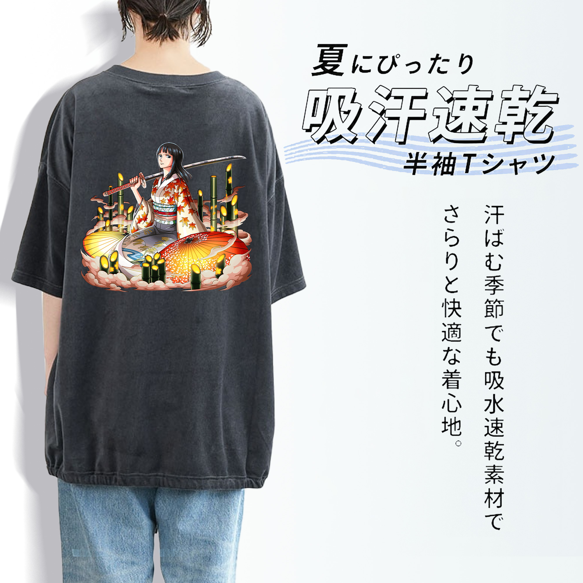 ワンピース ニコ・ロビン ONE PIECE Nico Robin 綿100% ヴィンテージ風 半袖Tシャツ（背面プリント）