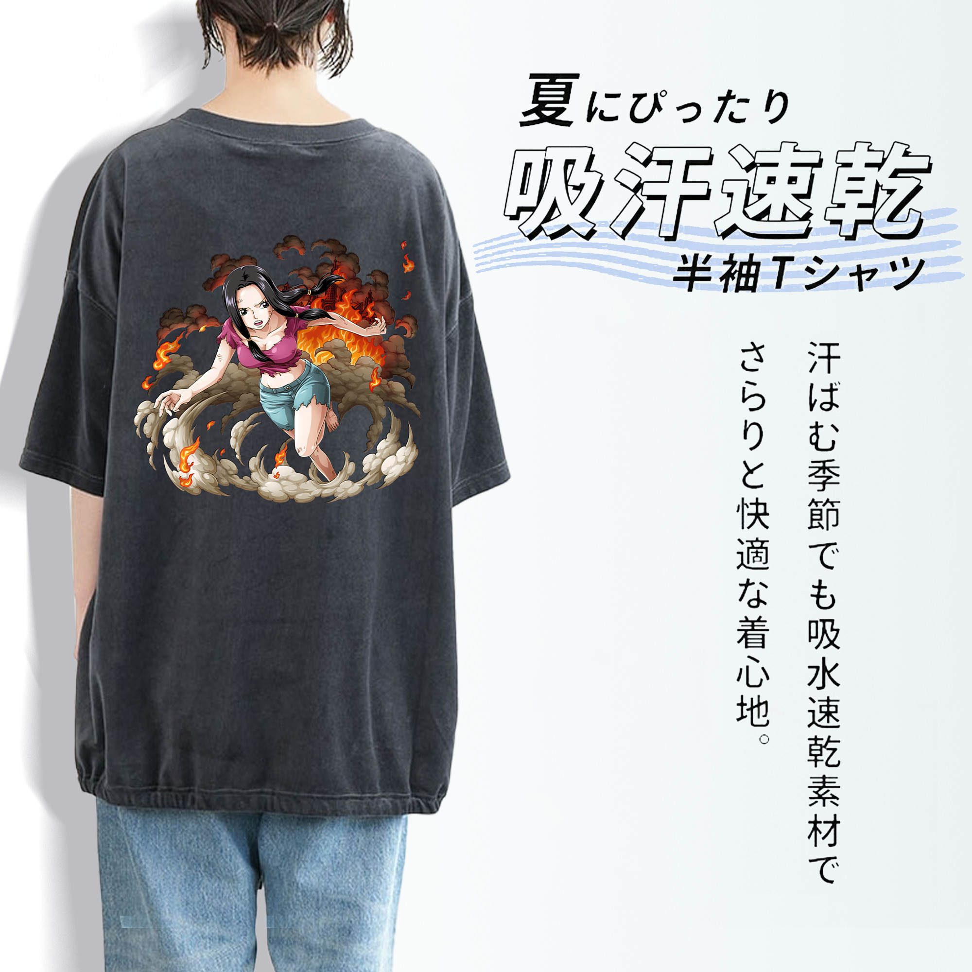 ワンピース ニコ・ロビン ONE PIECE Nico Robin 綿100% ヴィンテージ風 半袖Tシャツ（背面プリント）