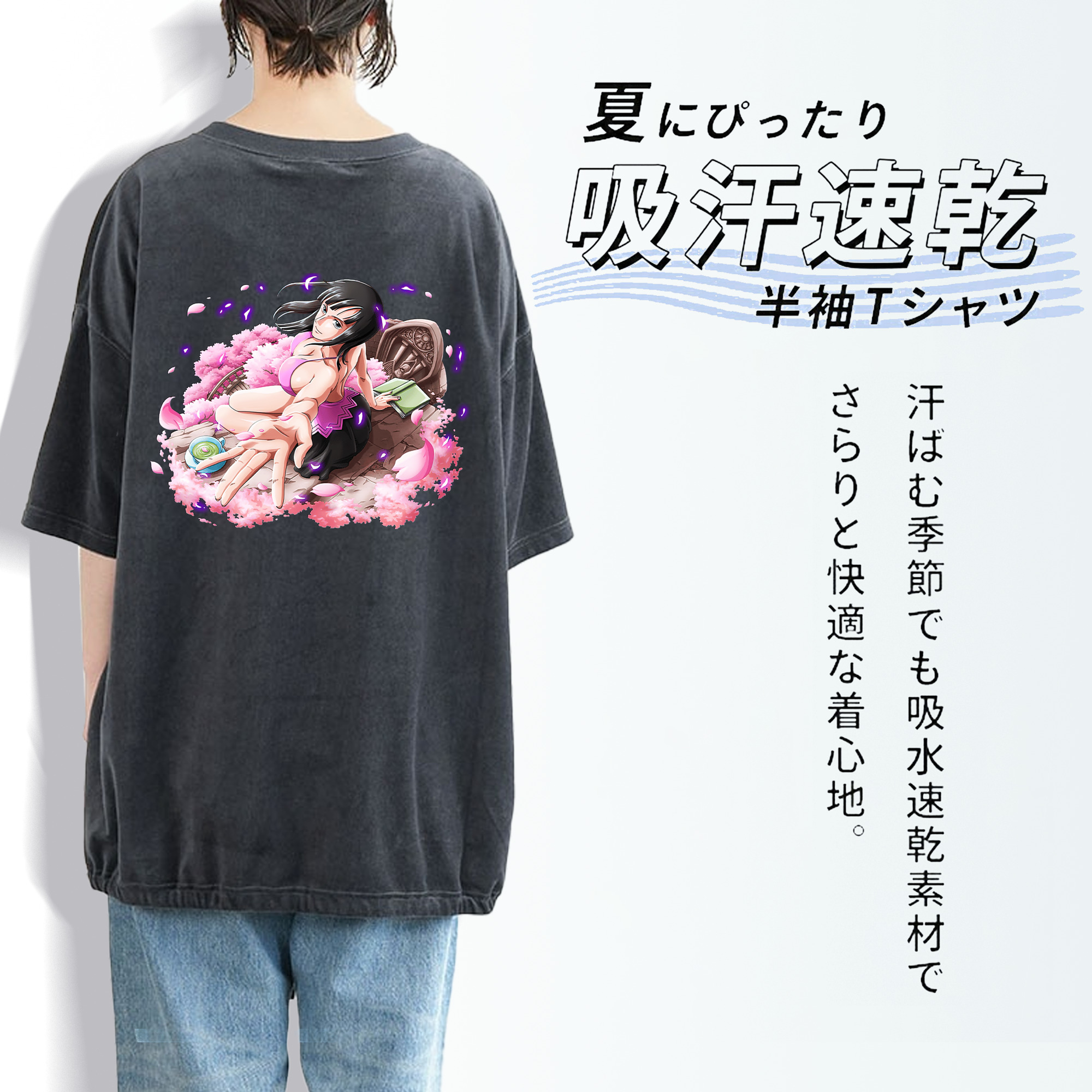 ワンピース ニコ・ロビン ONE PIECE Nico Robin 綿100% ヴィンテージ風 半袖Tシャツ（背面プリント）