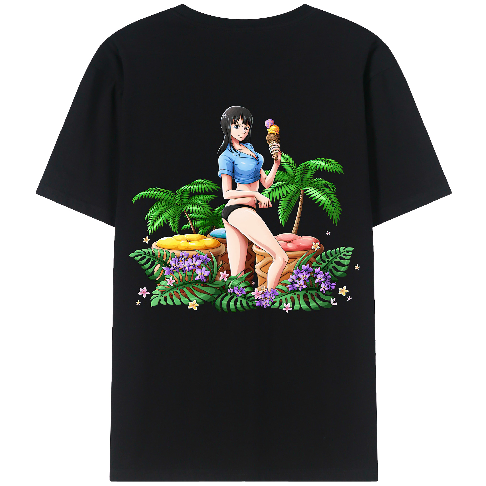 ワンピース ニコ・ロビン ONE PIECE Nico Robin 綿100％ メンズ半袖Tシャツ（バックプリント） 通気性