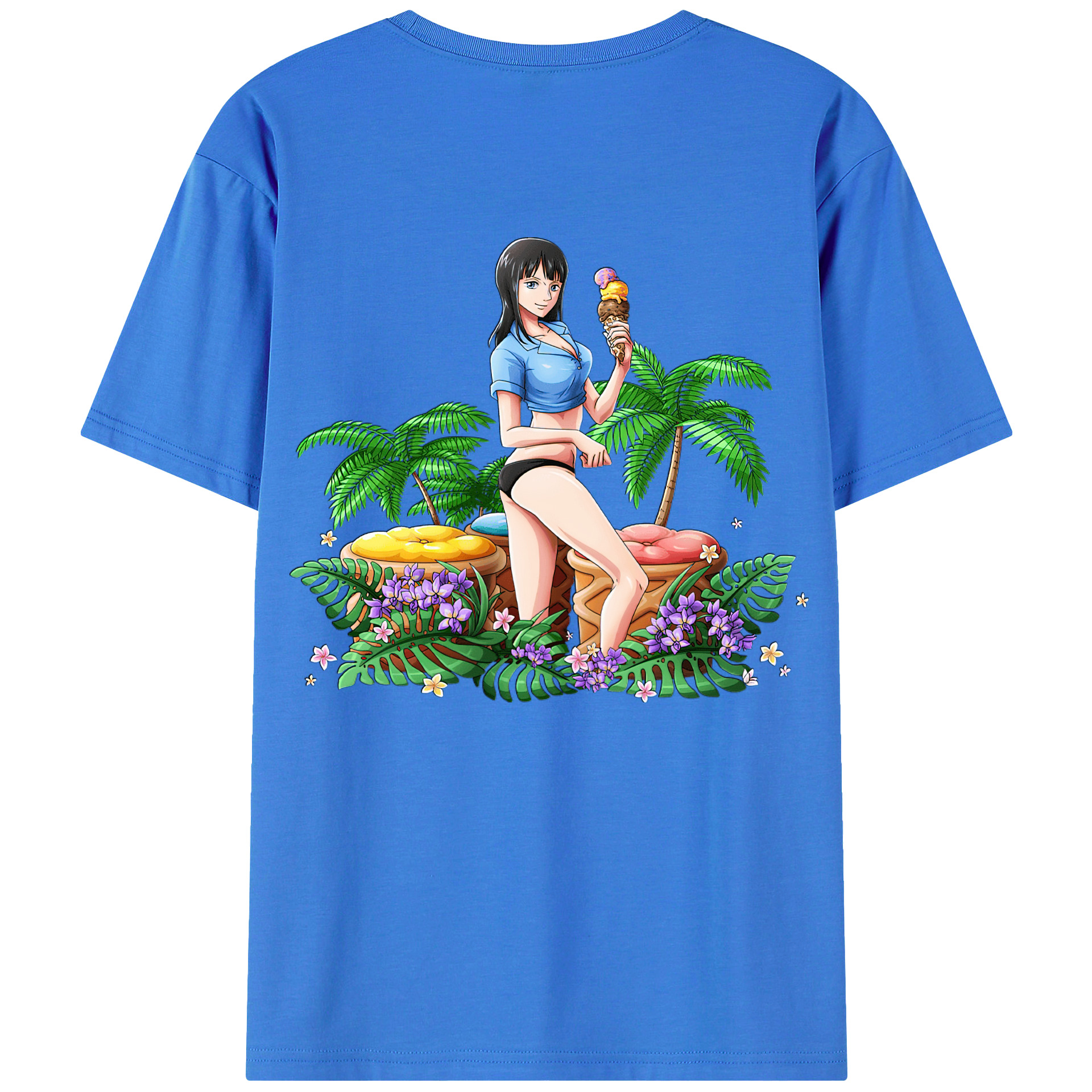 ワンピース ニコ・ロビン ONE PIECE Nico Robin 綿100％ メンズ半袖Tシャツ（バックプリント） 通気性