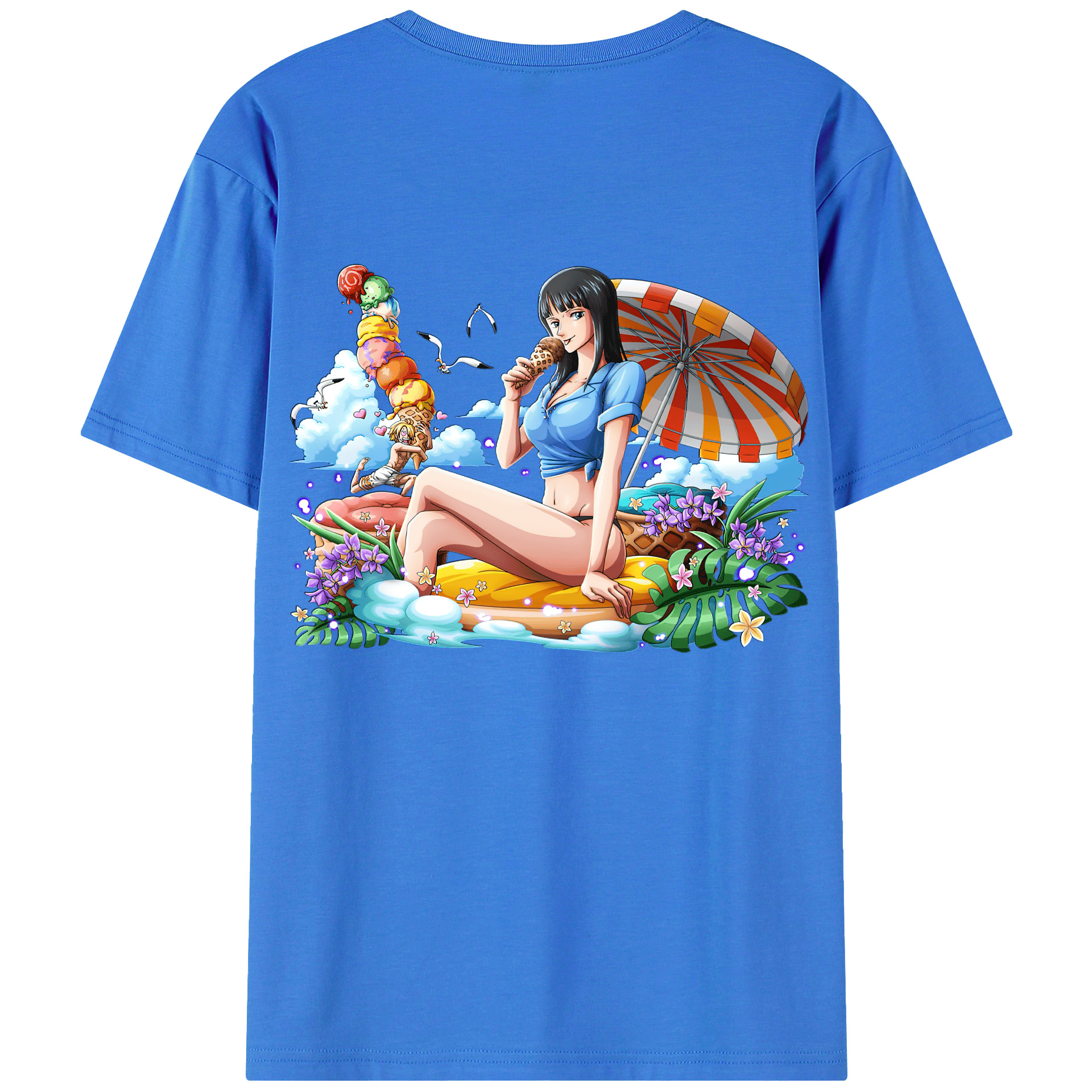 ワンピース ニコ・ロビン ONE PIECE Nico Robin 綿100％ メンズ半袖Tシャツ（バックプリント） 通気性