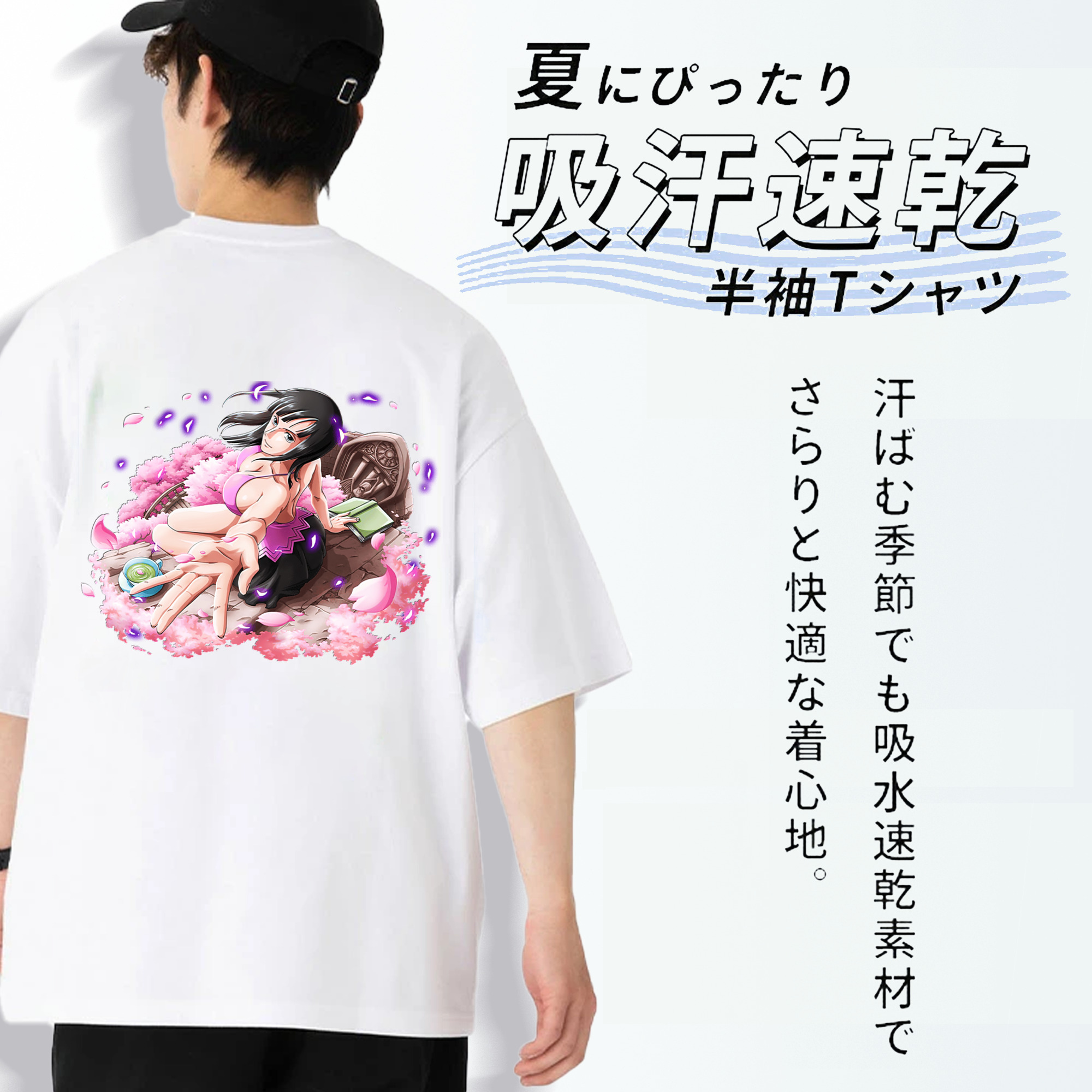 ワンピース ニコ・ロビン ONE PIECE Nico Robin 綿100％ メンズ半袖Tシャツ（バックプリント） 通気性