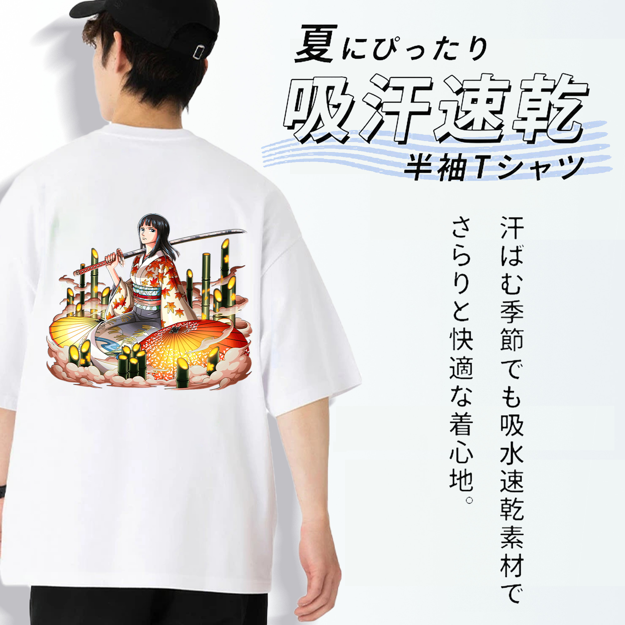 ワンピース ニコ・ロビン ONE PIECE Nico Robin 綿100％ メンズ半袖Tシャツ（バックプリント） 通気性