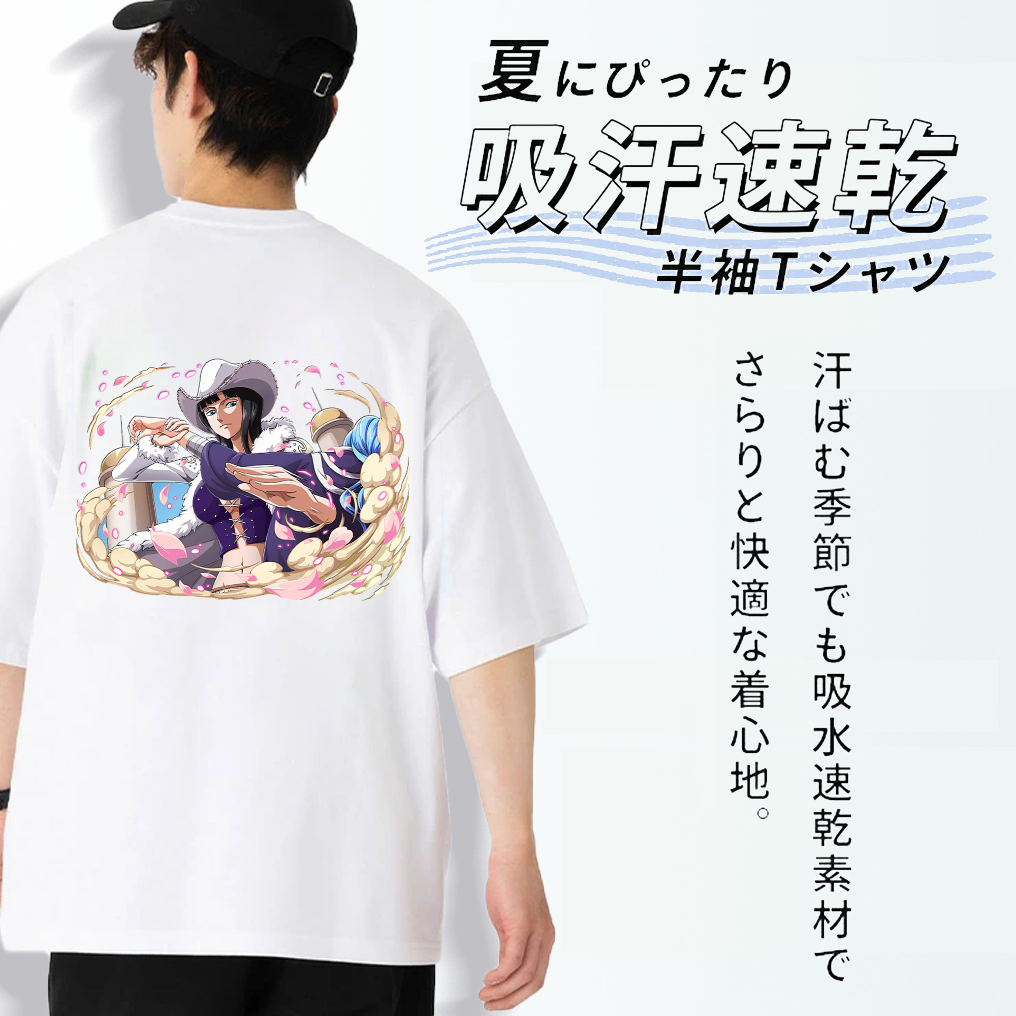 ワンピース ニコ・ロビン ONE PIECE Nico Robin 綿100％ メンズ半袖Tシャツ（バックプリント） 通気性