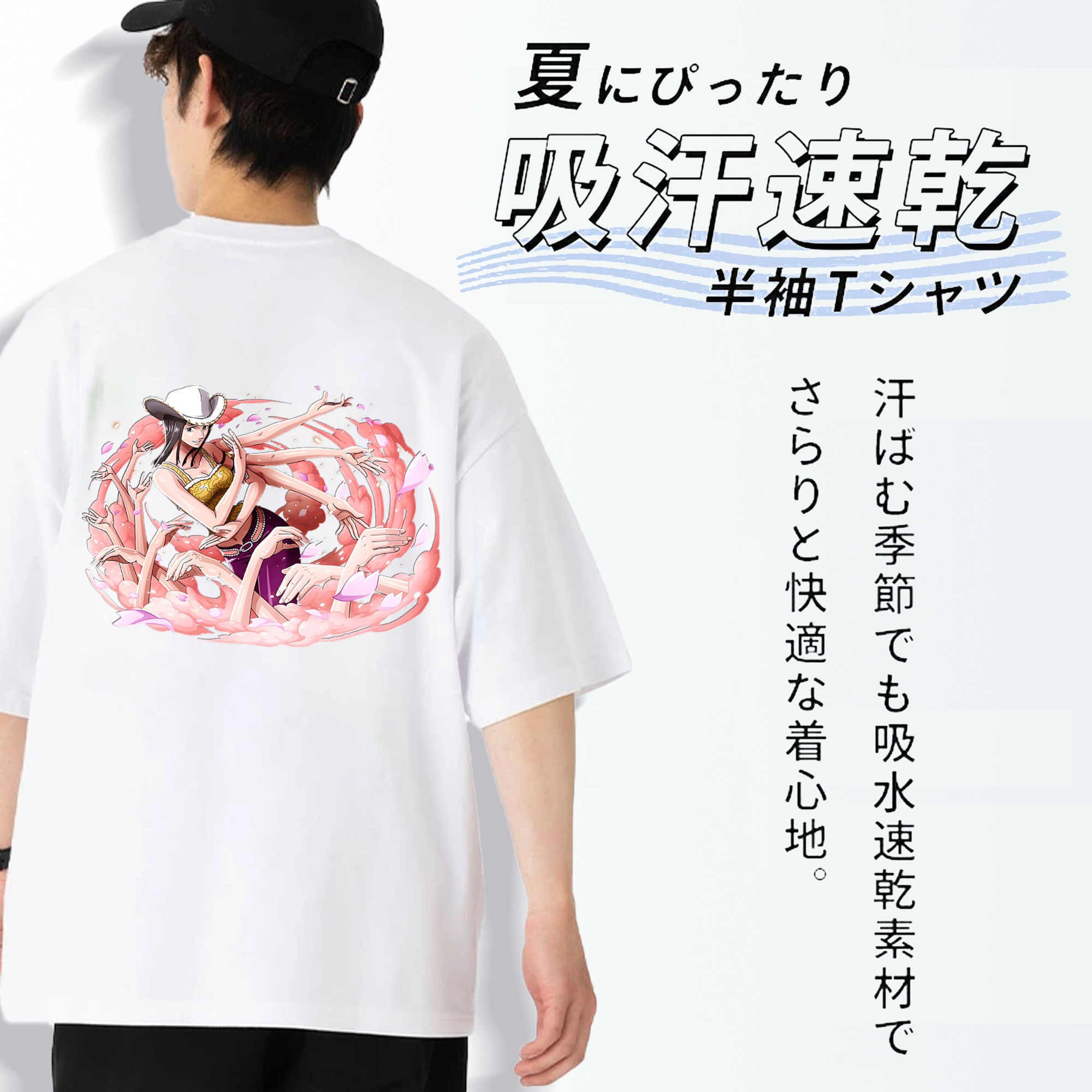 ワンピース ニコ・ロビン ONE PIECE Nico Robin 綿100％ メンズ半袖Tシャツ（バックプリント） 通気性