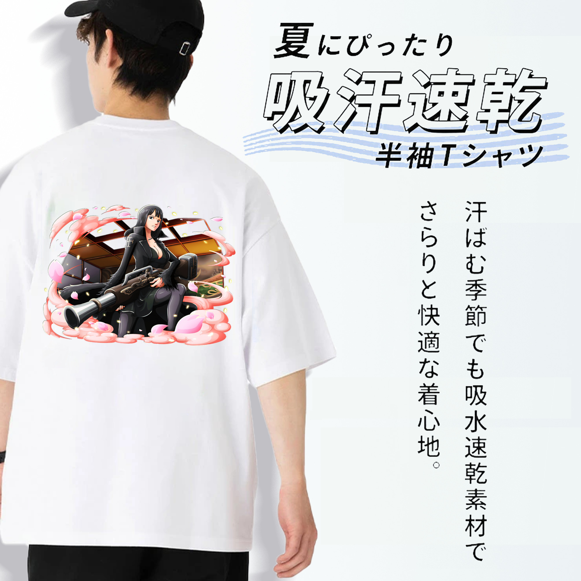 ワンピース ニコ・ロビン ONE PIECE Nico Robin 綿100％ メンズ半袖Tシャツ（バックプリント） 通気性