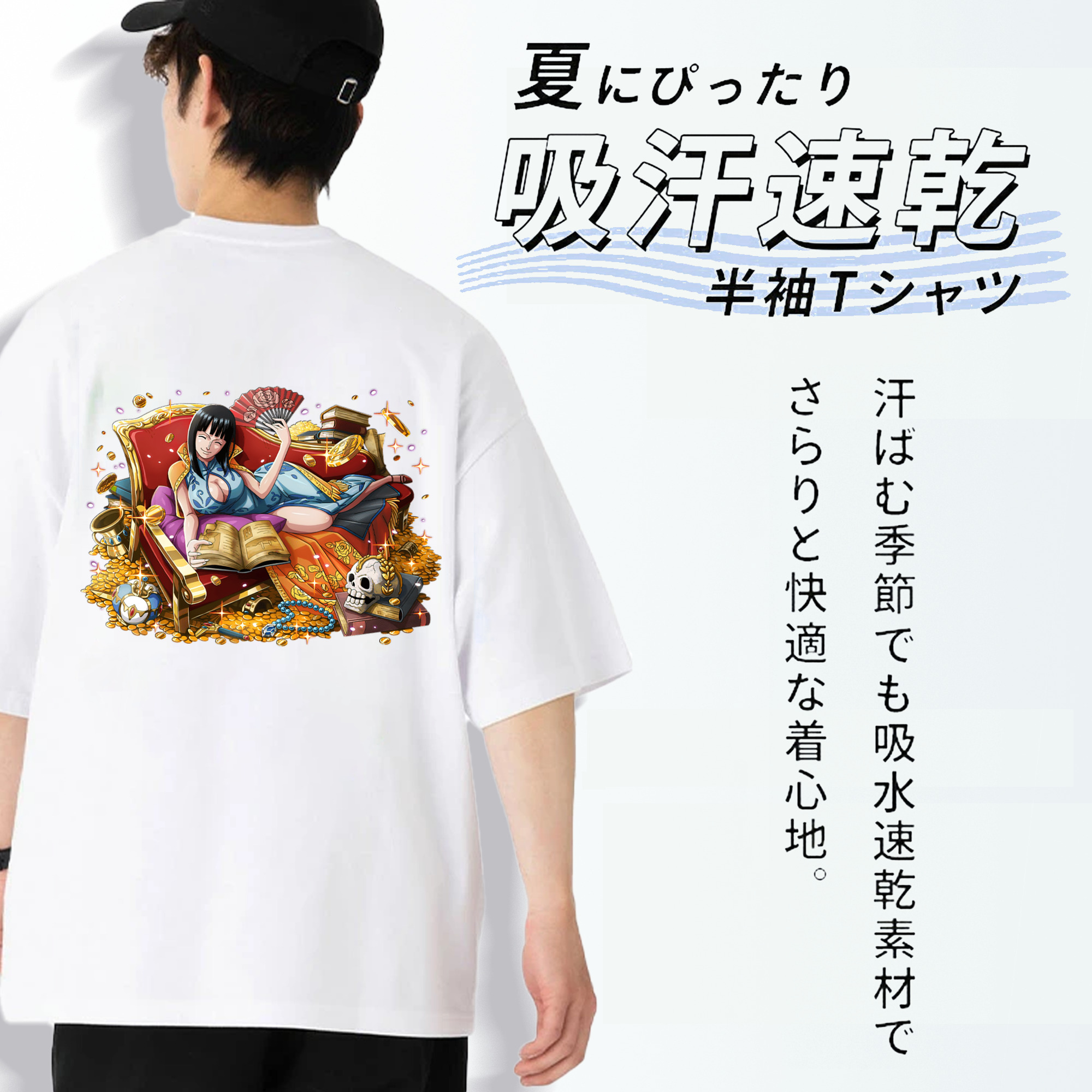 ワンピース ニコ・ロビン ONE PIECE Nico Robin 綿100％ メンズ半袖Tシャツ（バックプリント） 通気性